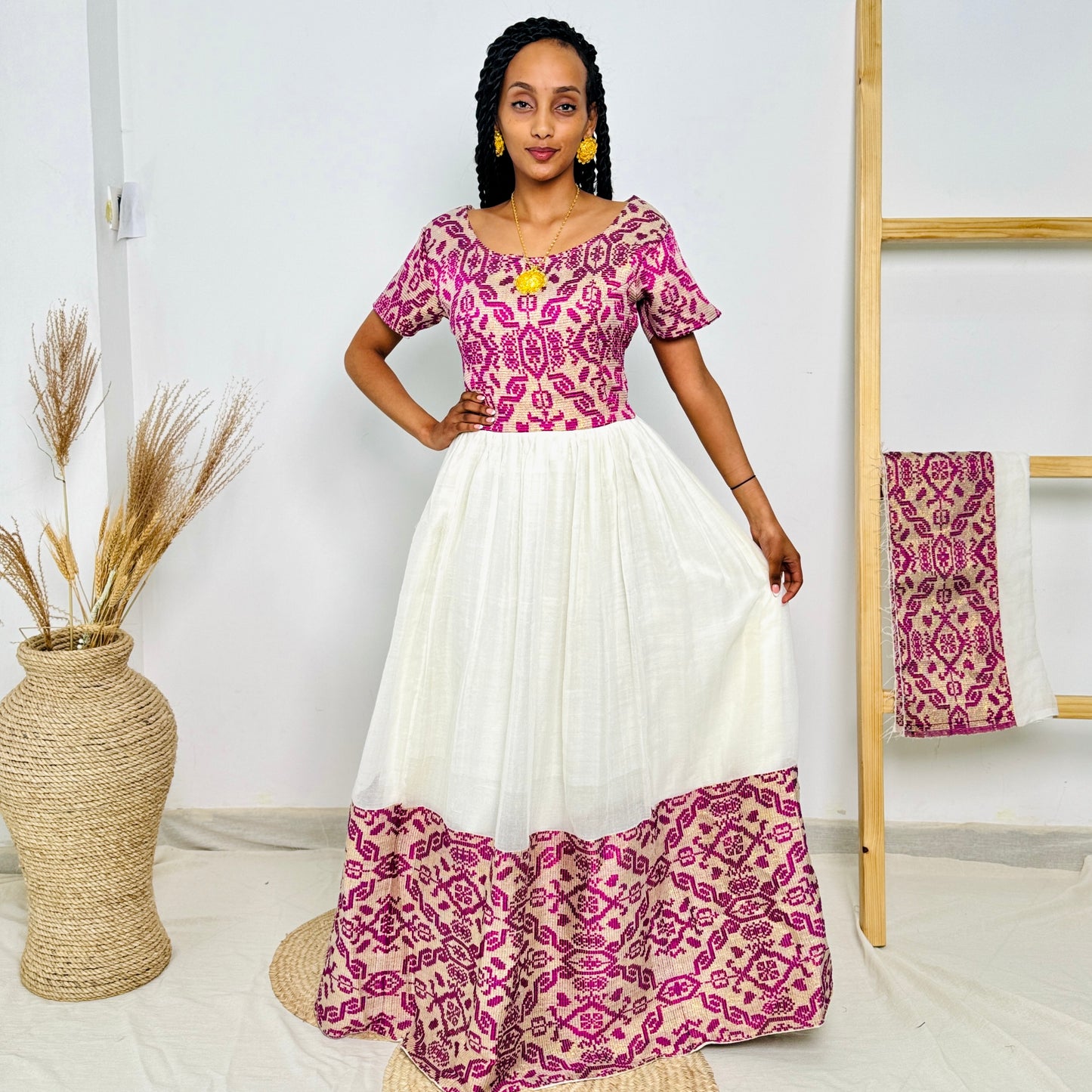 Habesha Dress | Elegant Purple Embroidery | Weddings Cultural Gatherings | Handcrafted Masterpiece Hab76