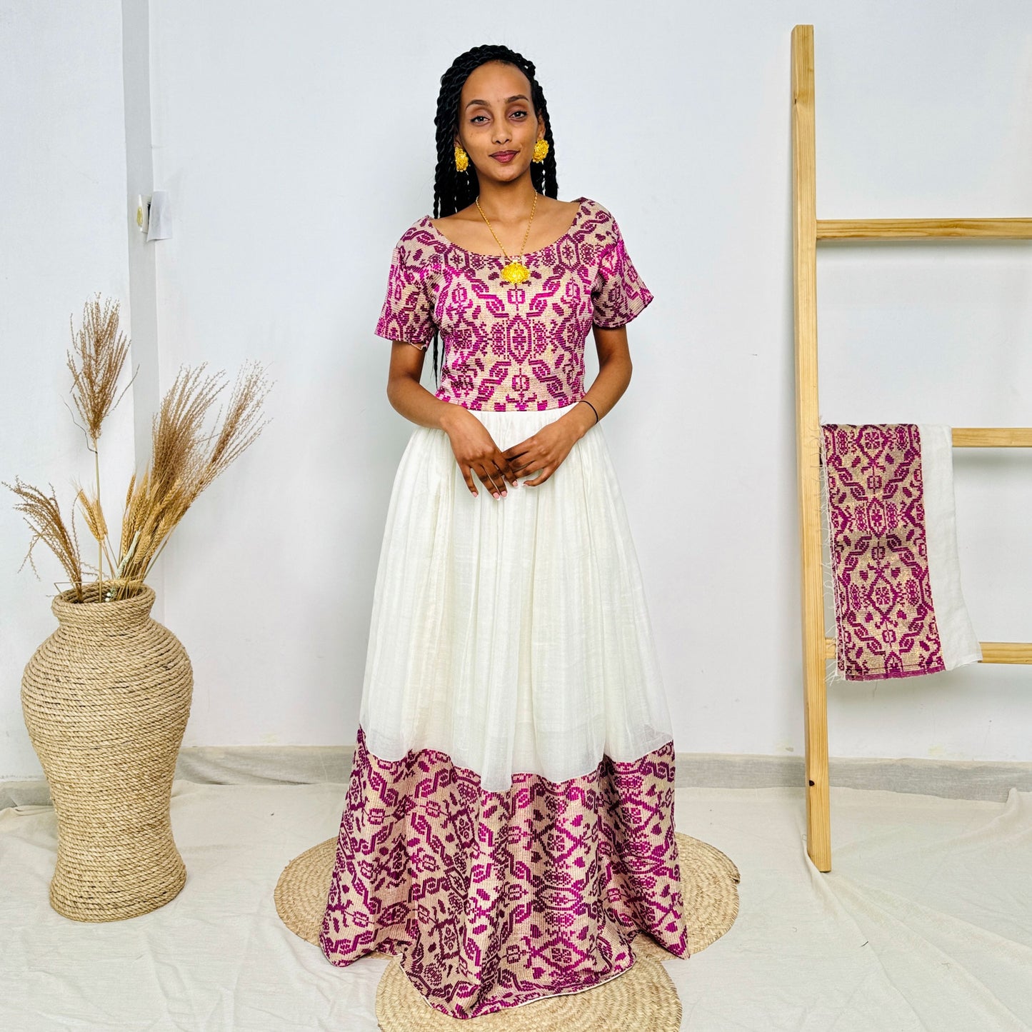 Habesha Dress | Elegant Purple Embroidery | Weddings Cultural Gatherings | Handcrafted Masterpiece Hab76
