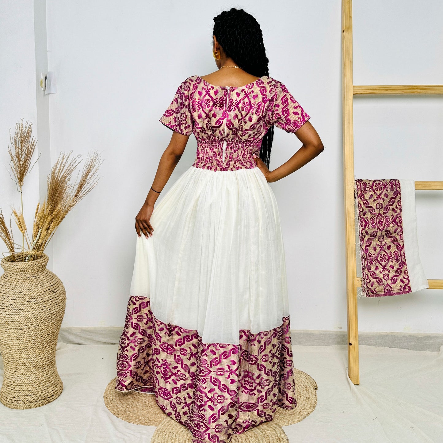 Habesha Dress | Elegant Purple Embroidery | Weddings Cultural Gatherings | Handcrafted Masterpiece Hab76