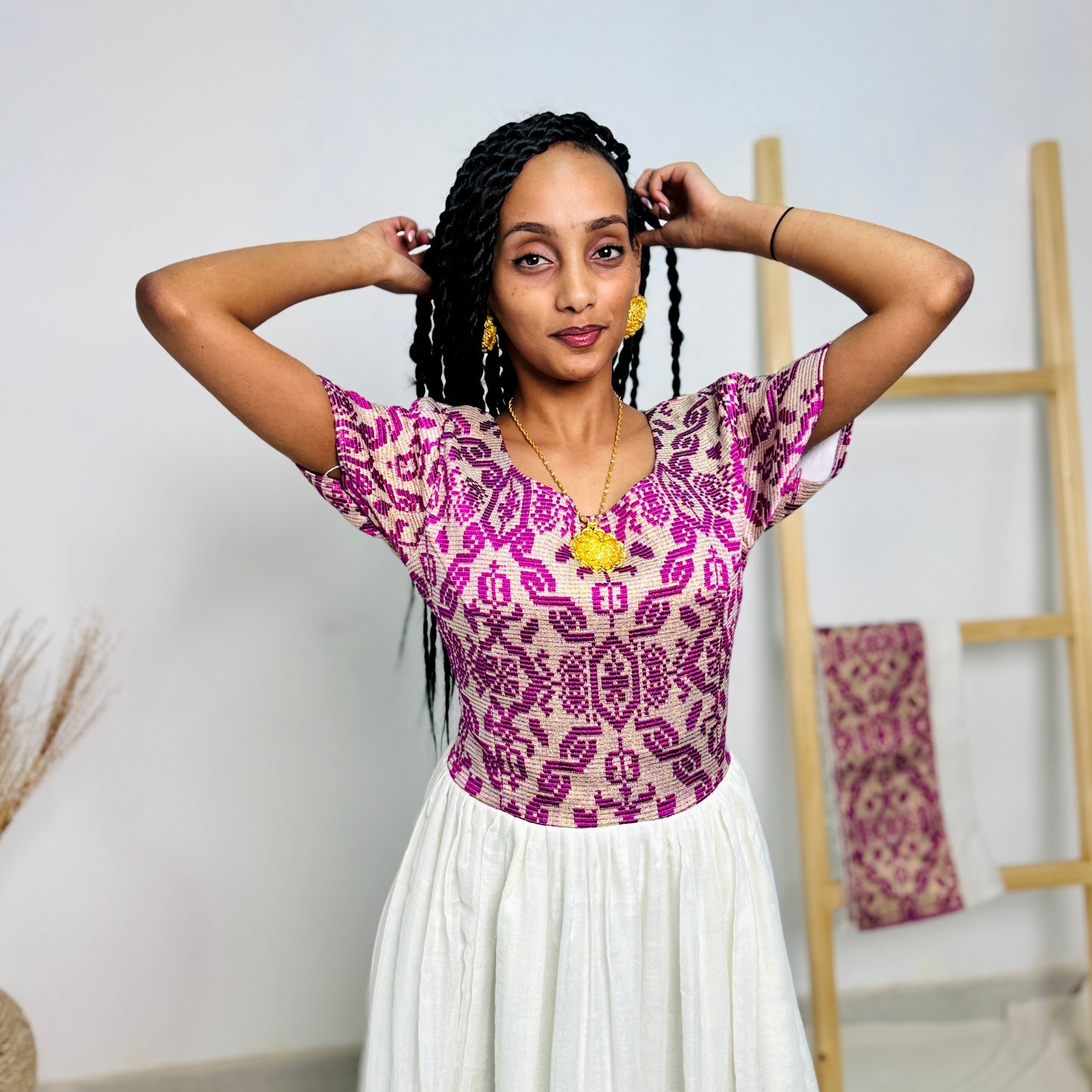 Habesha Dress | Elegant Purple Embroidery | Weddings Cultural Gatherings | Handcrafted Masterpiece Hab76