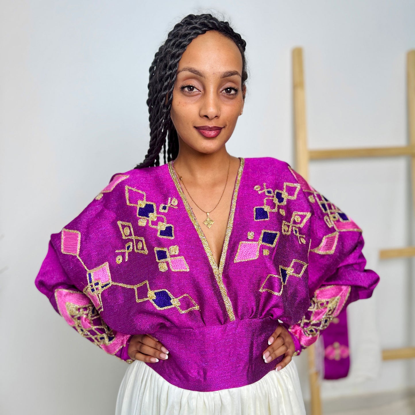 Habesha Kemis | Vibrant Purple Embroidery | Habesha Wedding Dress | Handcrafted Elegance Hab63