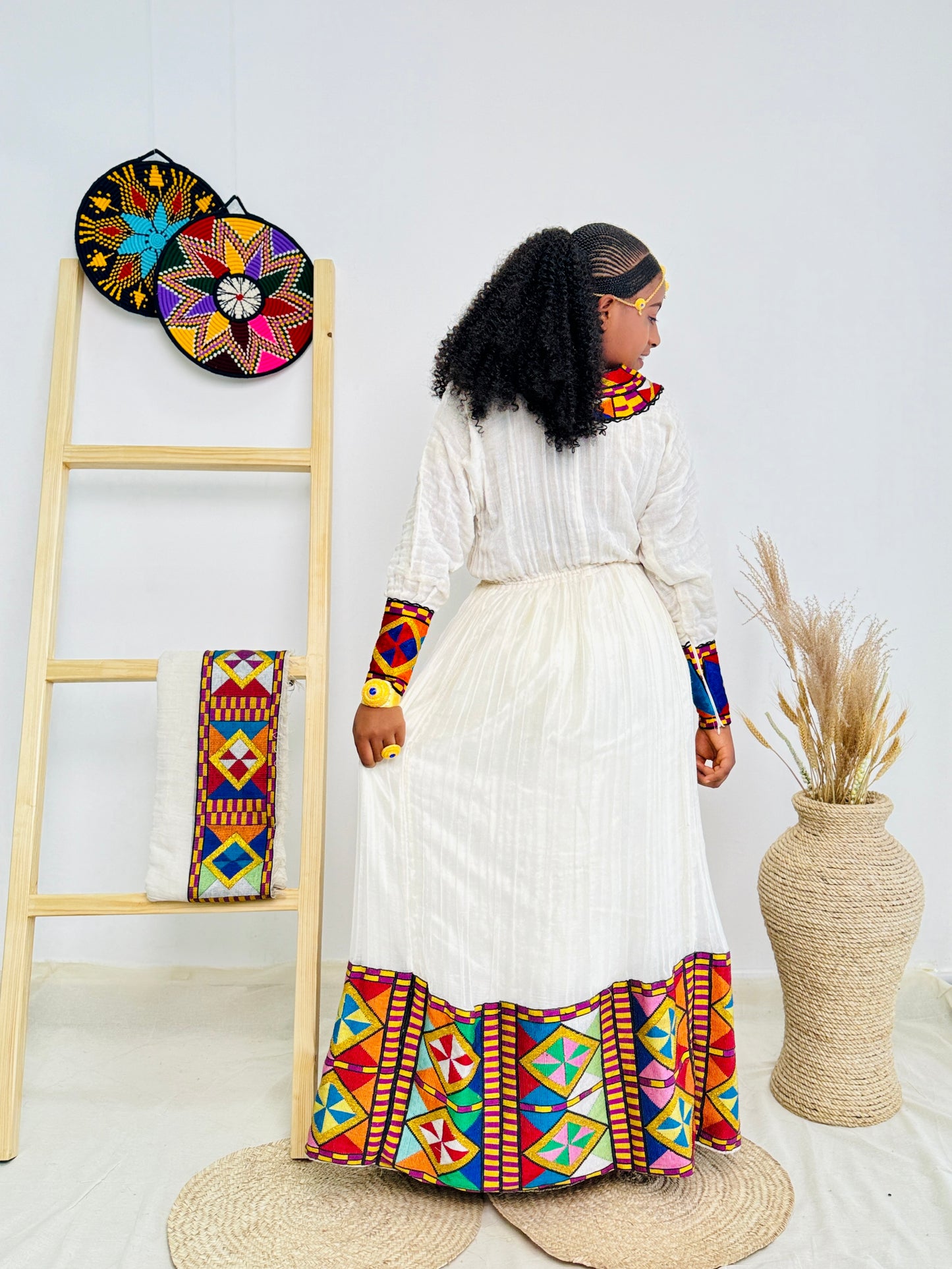 Ethiopian Dress | Colorful Embroidery Design | Weddings Cultural Gatherings | Vibrant Handcrafted Patterns Hab77