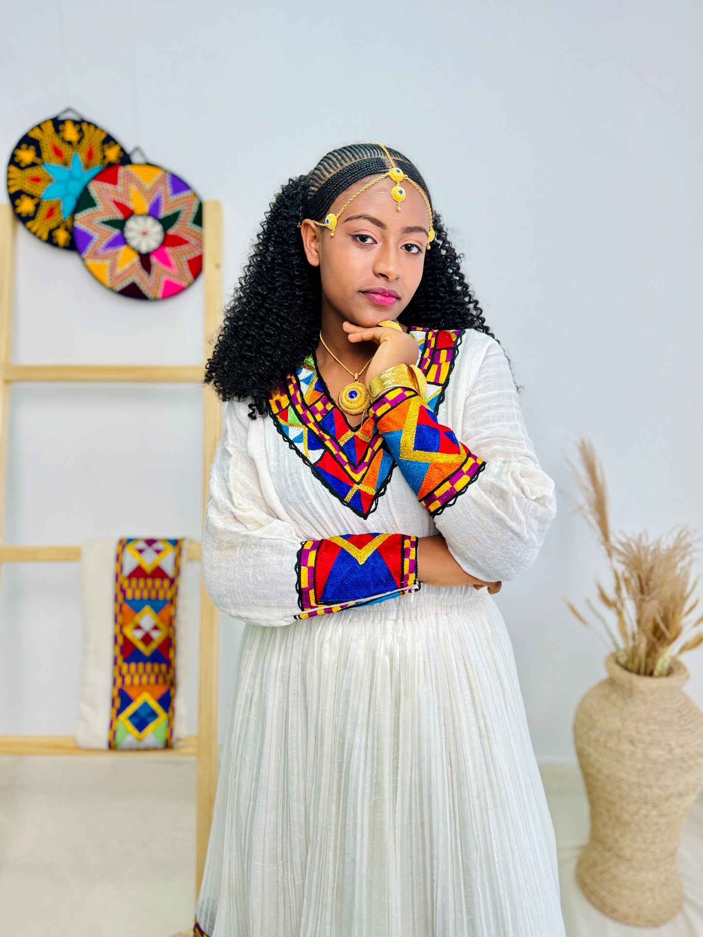 Ethiopian Dress | Colorful Embroidery Design | Weddings Cultural Gatherings | Vibrant Handcrafted Patterns Hab77