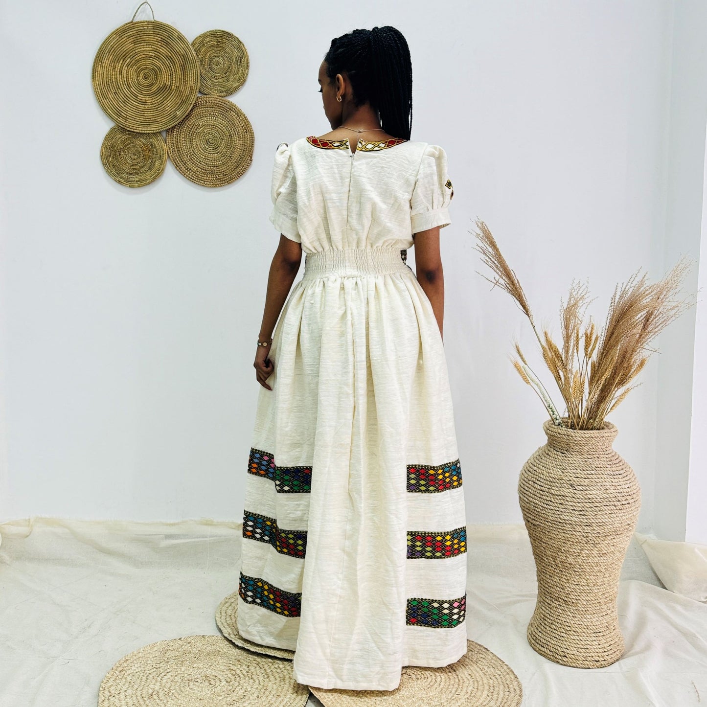 Habesha Dress Embroidery | Handwoven Tibeb | Elegant Traditional Ethiopian Kemis | Full-Length Cotton Dress for Holidays & Special Events Hab171