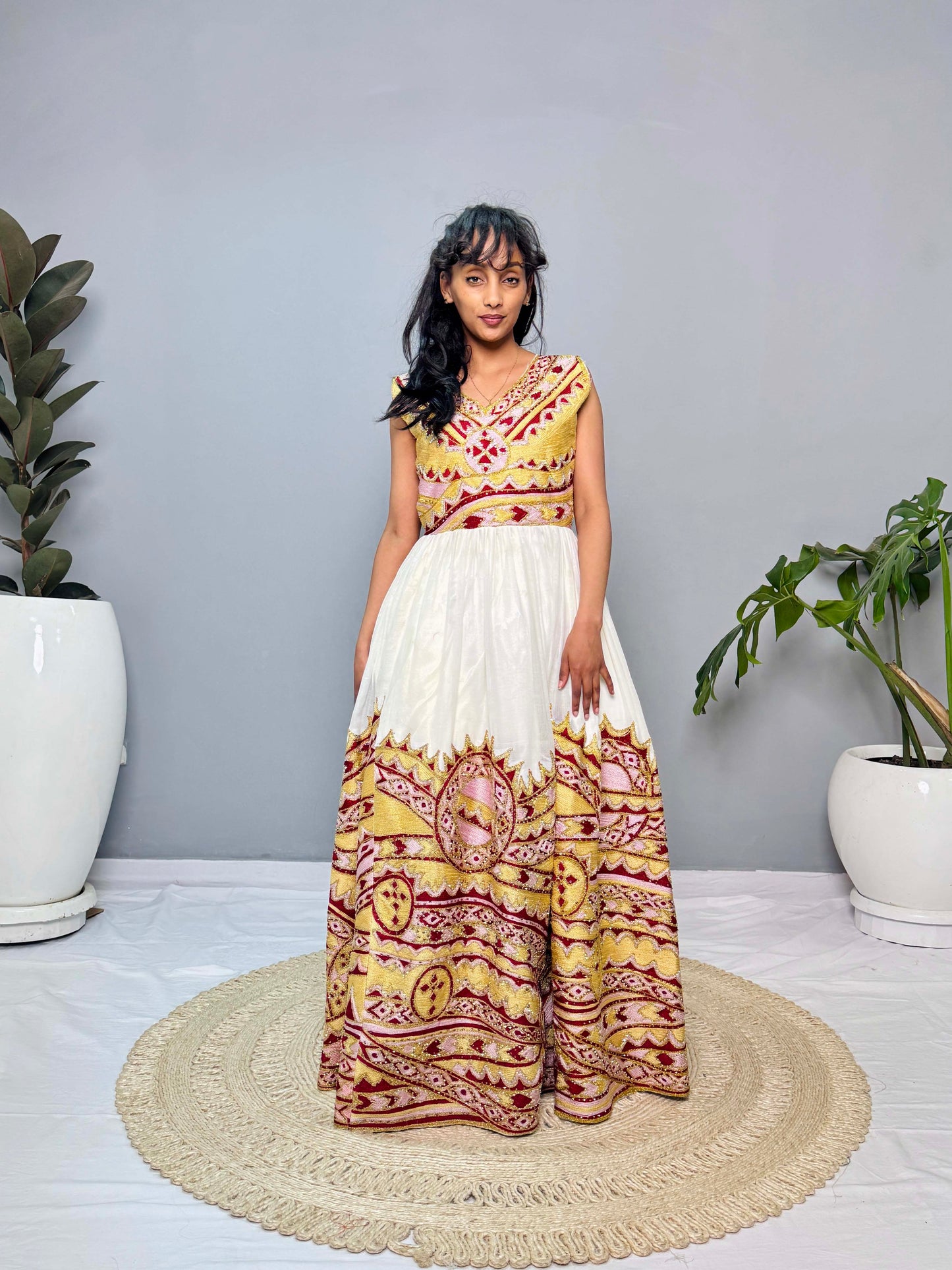 Habesha Wedding Dress | Sleeveless & Gold Embroidered | Bridal Elegance | Handwoven Ethiopian Dress | Ethiopian Dress Hab129