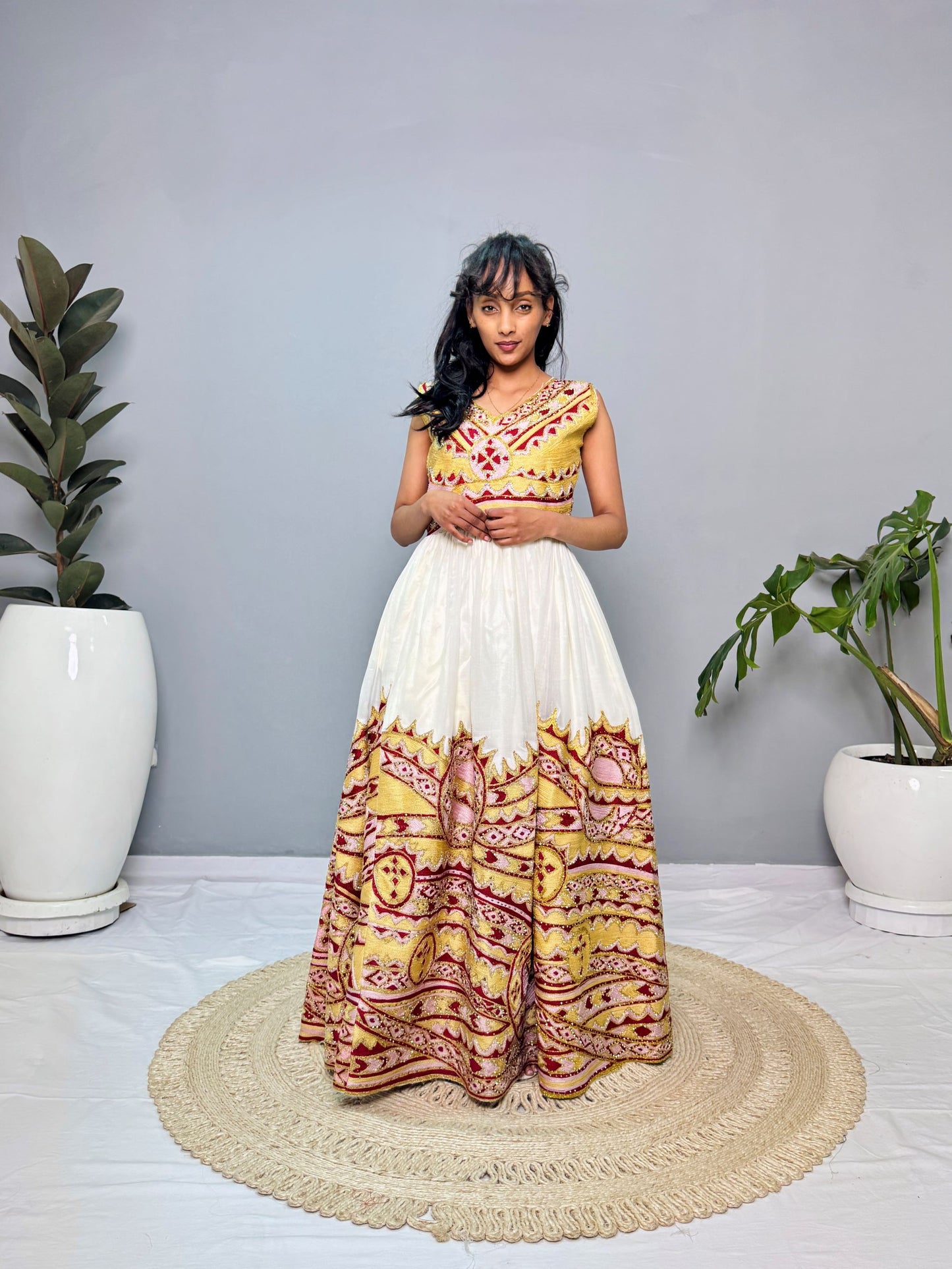 Habesha Wedding Dress | Sleeveless & Gold Embroidered | Bridal Elegance | Handwoven Ethiopian Dress | Ethiopian Dress Hab129