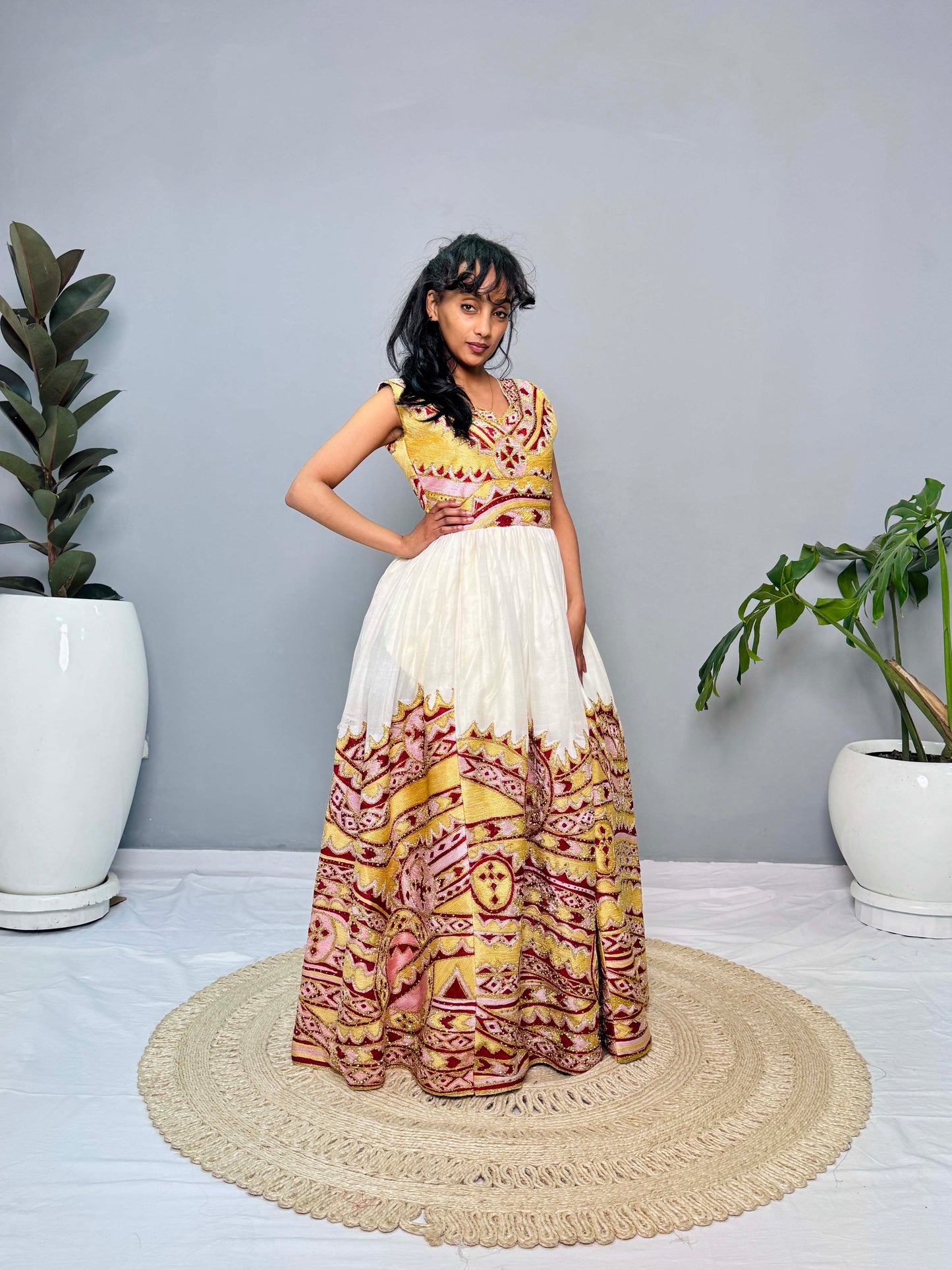 Habesha Wedding Dress | Sleeveless & Gold Embroidered | Bridal Elegance | Handwoven Ethiopian Dress | Ethiopian Dress Hab129