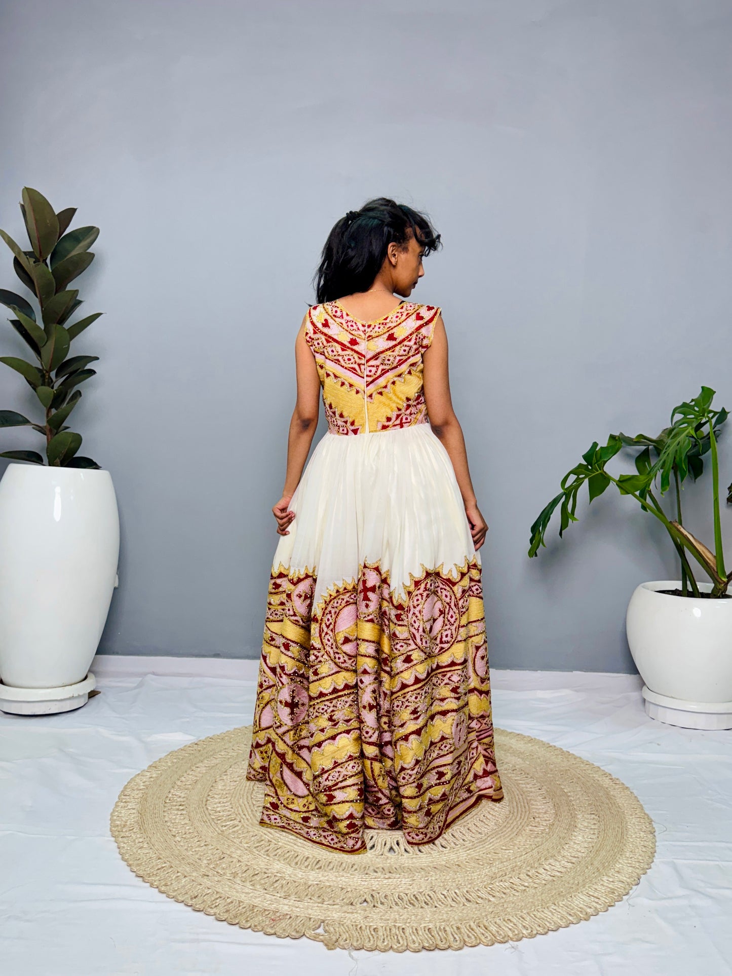 Habesha Wedding Dress | Sleeveless & Gold Embroidered | Bridal Elegance | Handwoven Ethiopian Dress | Ethiopian Dress Hab129