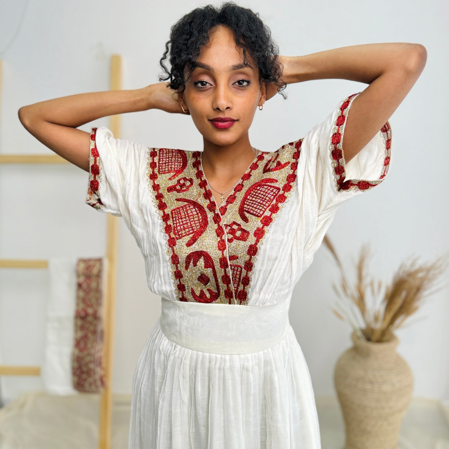 Habesha Dress | Elegant Embroidery Dress | Weddings & Cultural Celebrations | Red Ethiopian Dress | Hab111