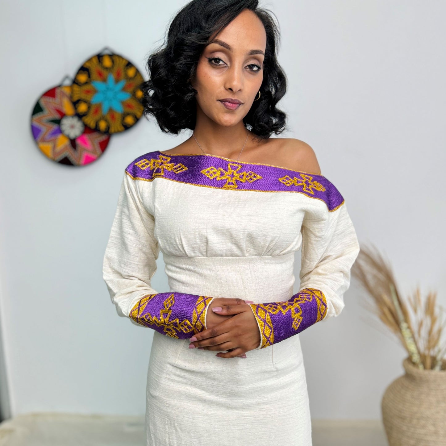 Royal Purple Tibeb Design | Ethiopian Traditional Dress | Handwoven Habesha Dress Hab153