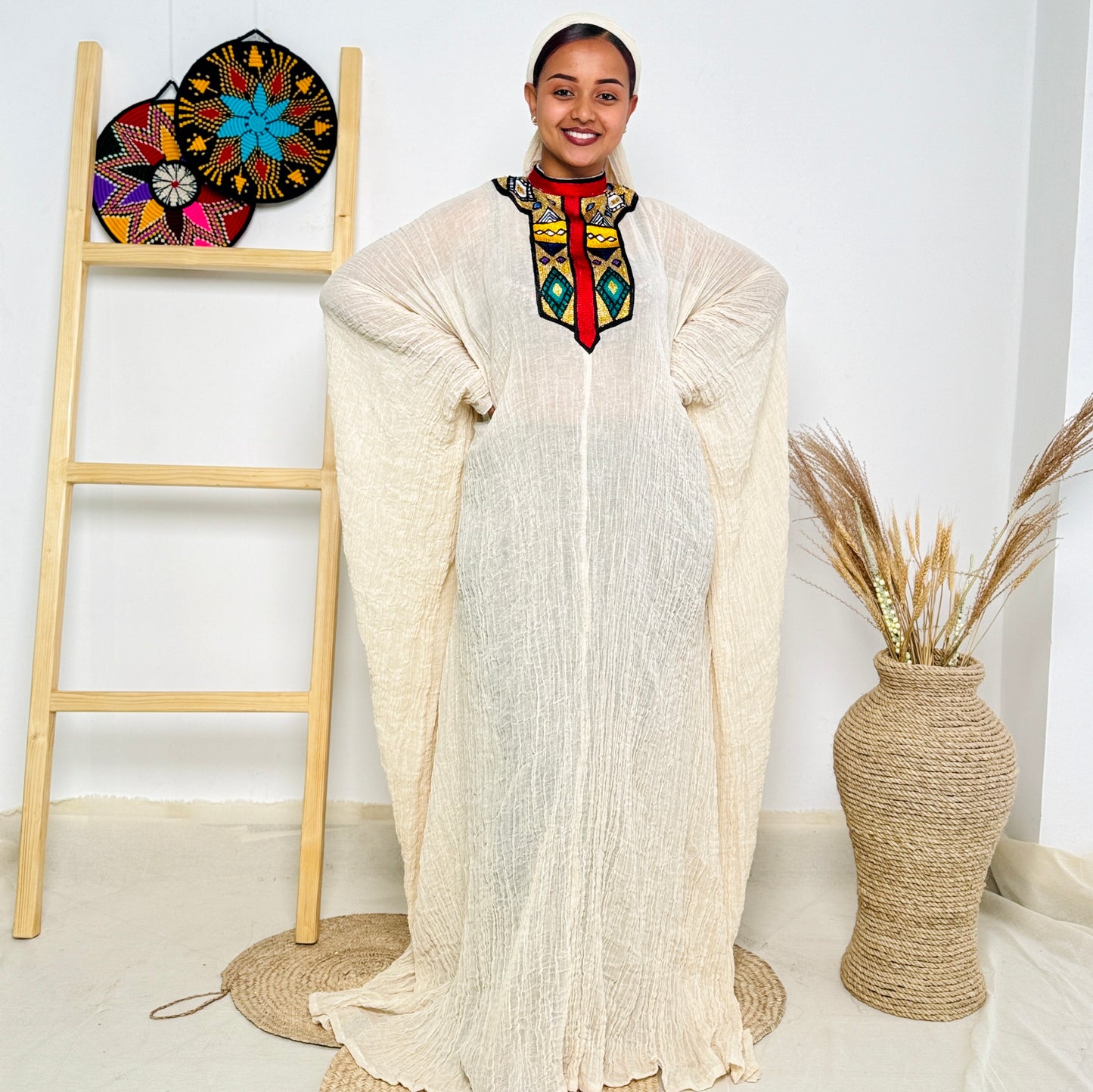 Ethiopian Dress | Unique Red & Gold Design | Special Occasions & Cultural Celebrations | Handcrafted Elegance | Habesha DressHab130