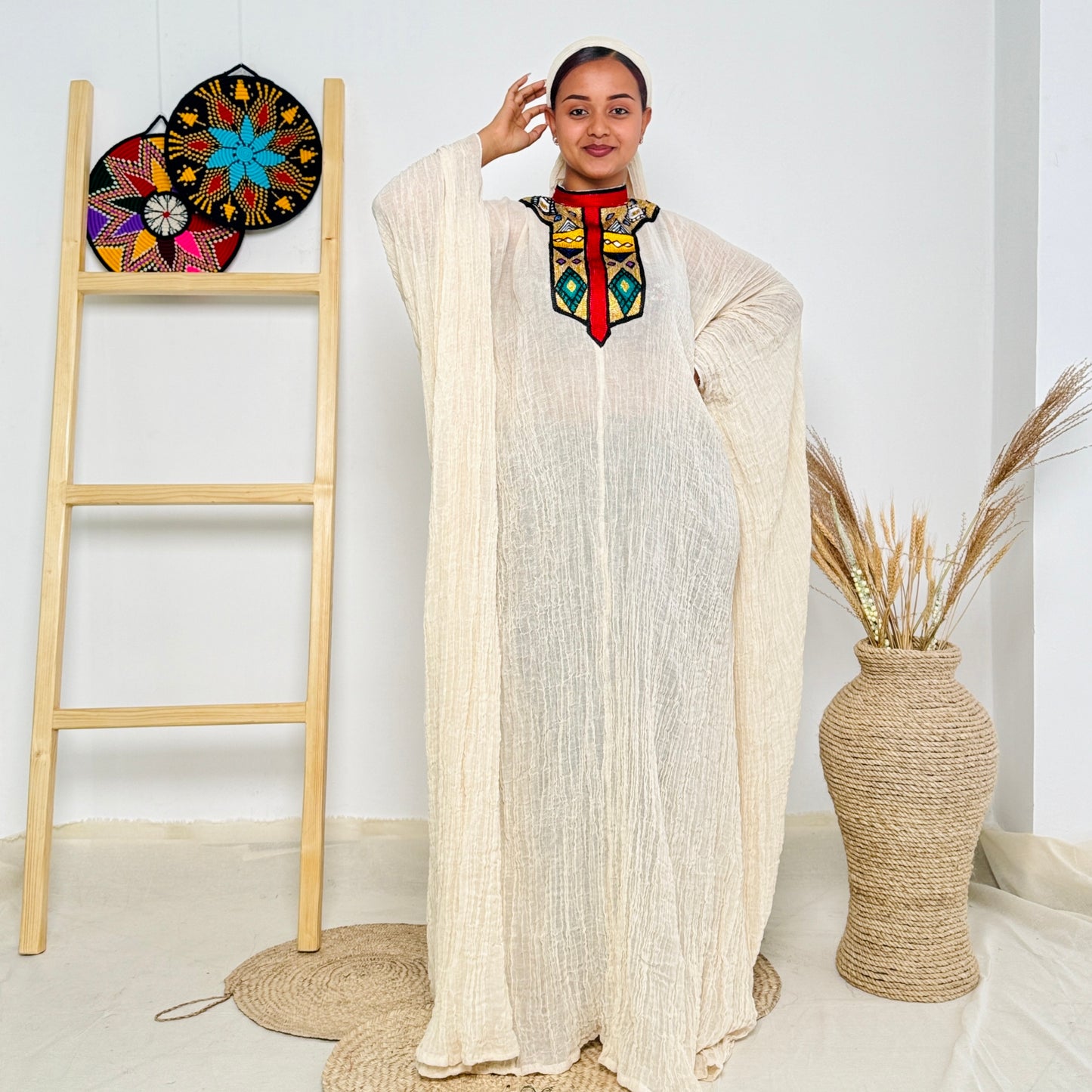 Ethiopian Dress | Unique Red & Gold Design | Special Occasions & Cultural Celebrations | Handcrafted Elegance | Habesha DressHab130