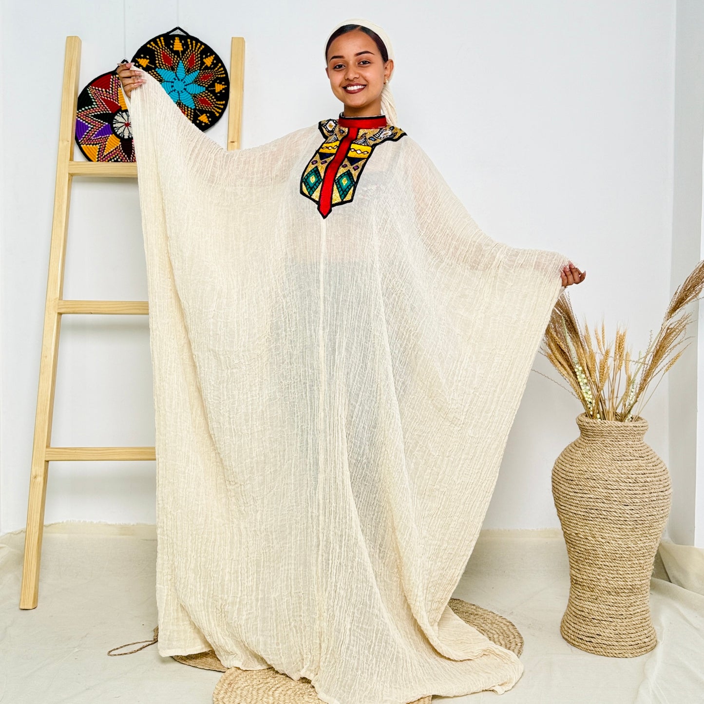 Ethiopian Dress | Unique Red & Gold Design | Special Occasions & Cultural Celebrations | Handcrafted Elegance | Habesha DressHab130
