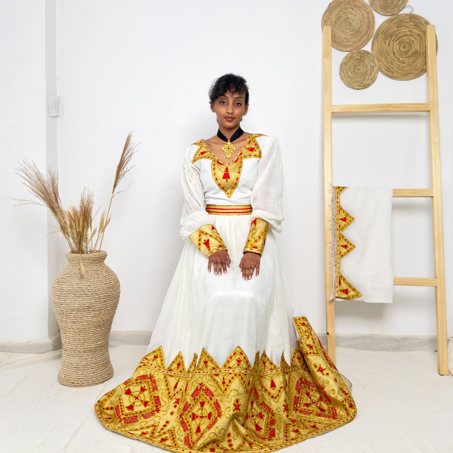 Golden Embroidery Habesha Dress Traditional Ethiopian Dress Hab44