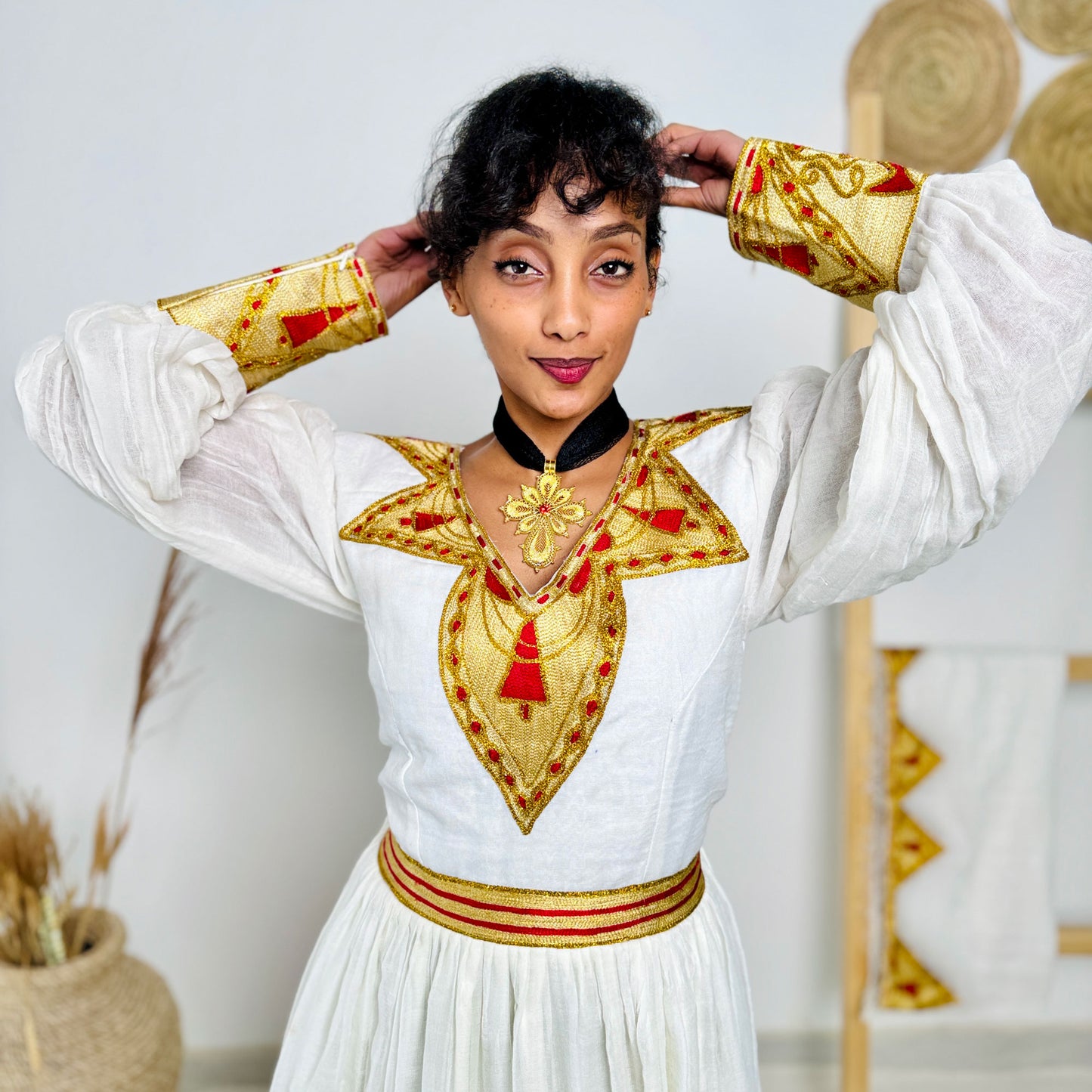 Golden Embroidery Habesha Dress Traditional Ethiopian Dress Hab44