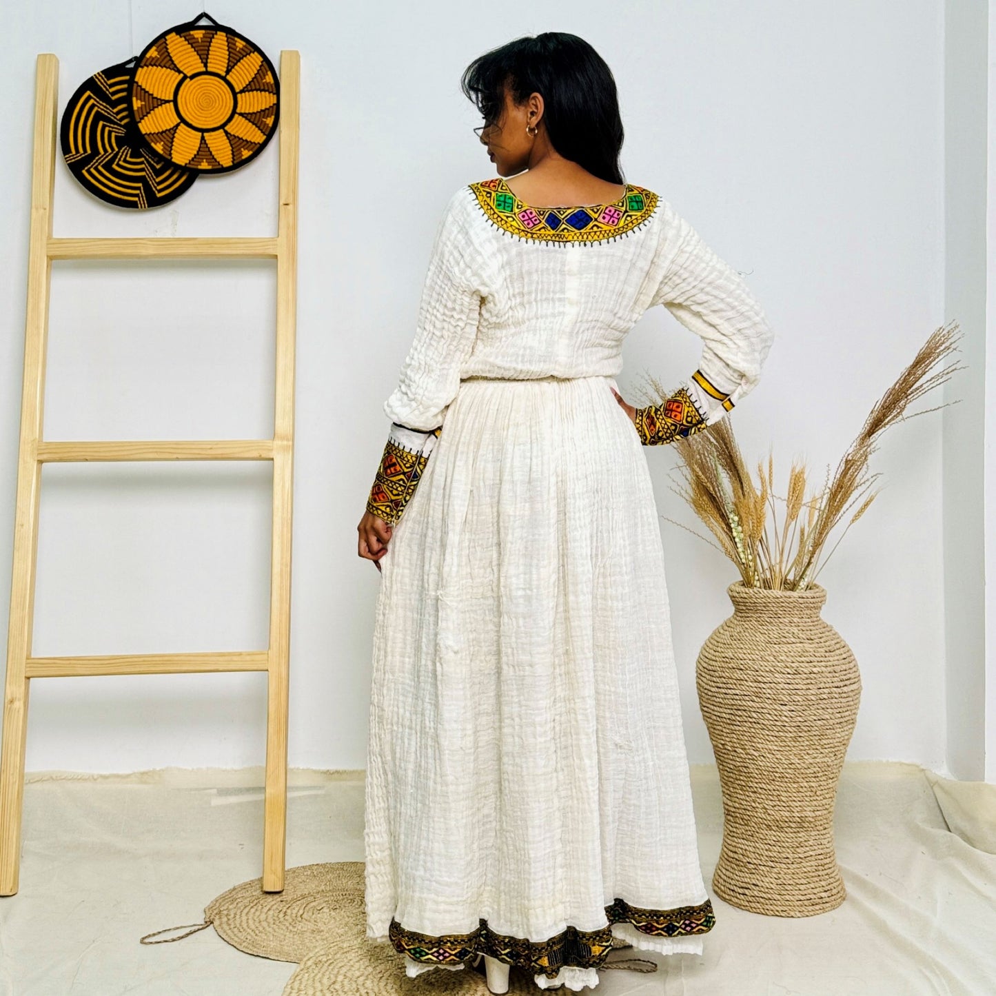 Elegant Ethiopian Handwoven Dress | Modern Habesha Kemis | Vibrant Tibeb Embroidery | Timeless & Chic Hab134