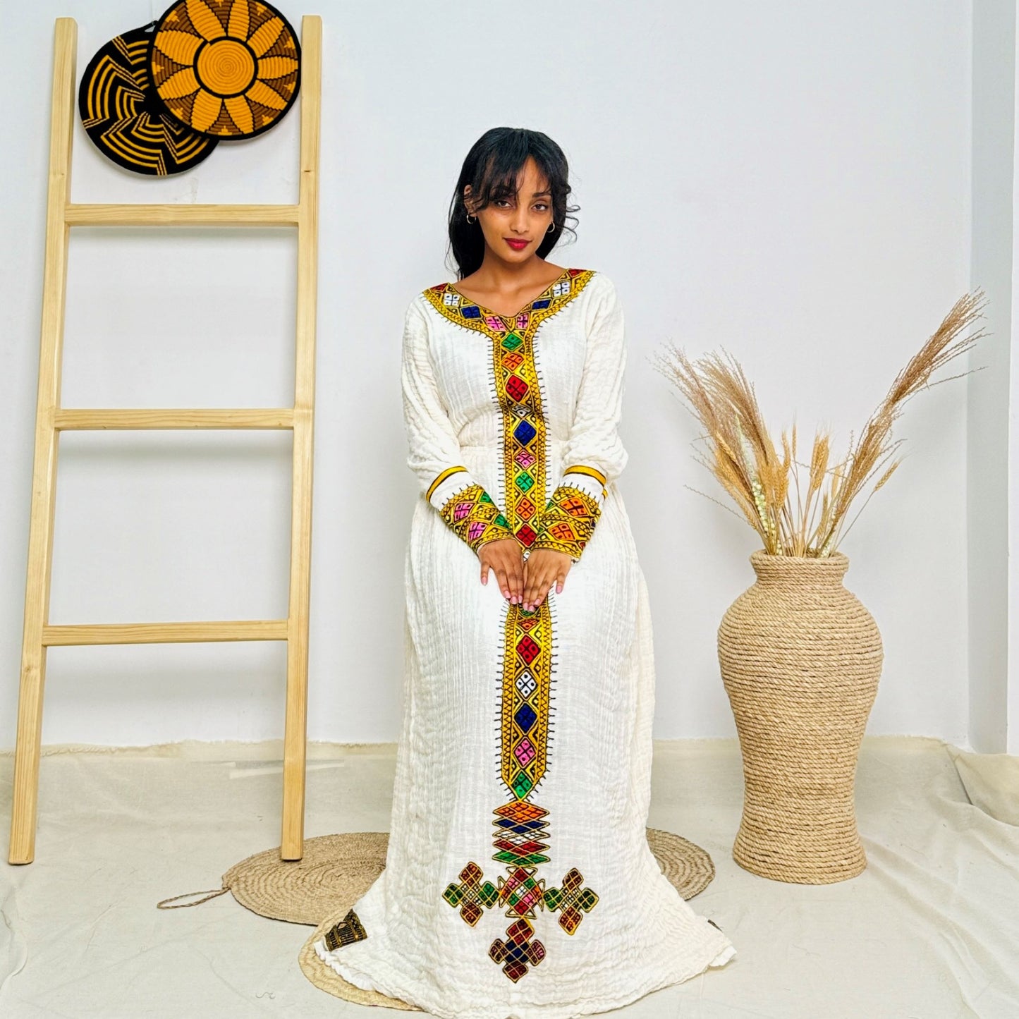 Elegant Ethiopian Handwoven Dress | Modern Habesha Kemis | Vibrant Tibeb Embroidery | Timeless & Chic Hab134