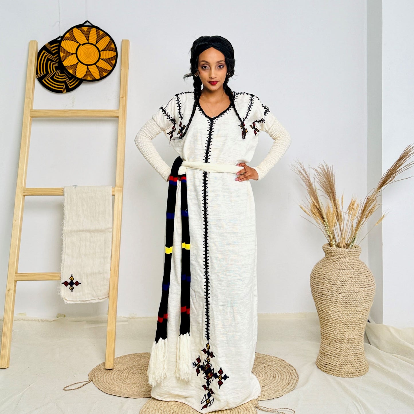 Handwoven Ethiopian Habesha Kemis | Minimalist Traditional Dress | Bold Accents | Timeless & Modern Design Hab137