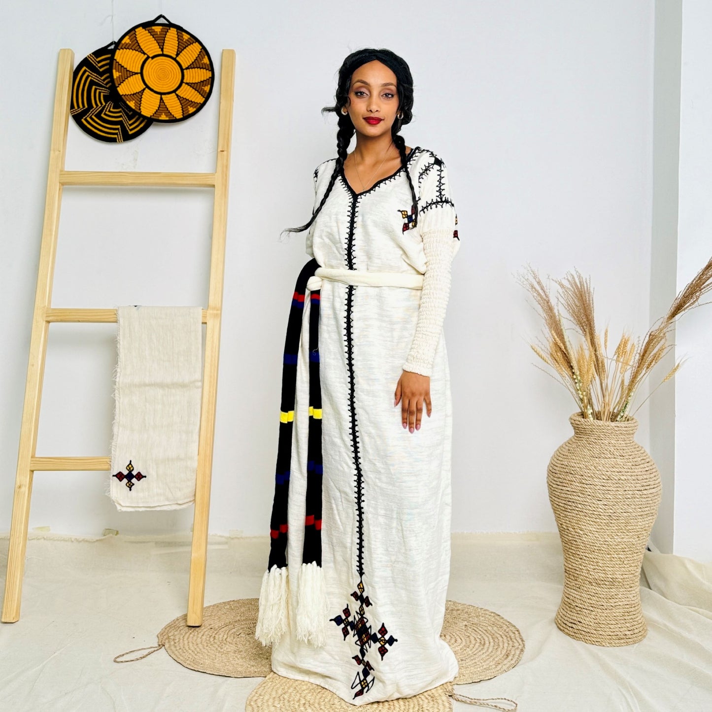 Handwoven Ethiopian Habesha Kemis | Minimalist Traditional Dress | Bold Accents | Timeless & Modern Design Hab137