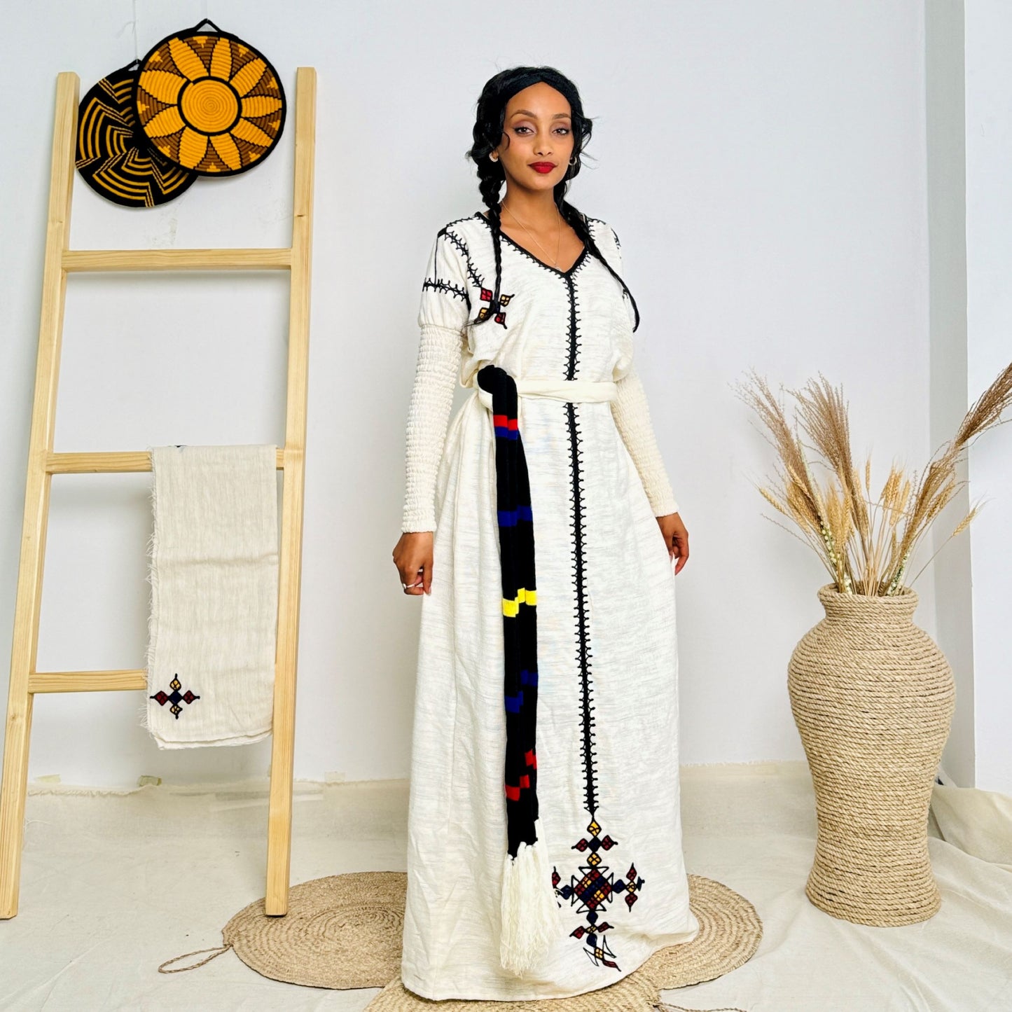 Handwoven Ethiopian Habesha Kemis | Minimalist Traditional Dress | Bold Accents | Timeless & Modern Design Hab137