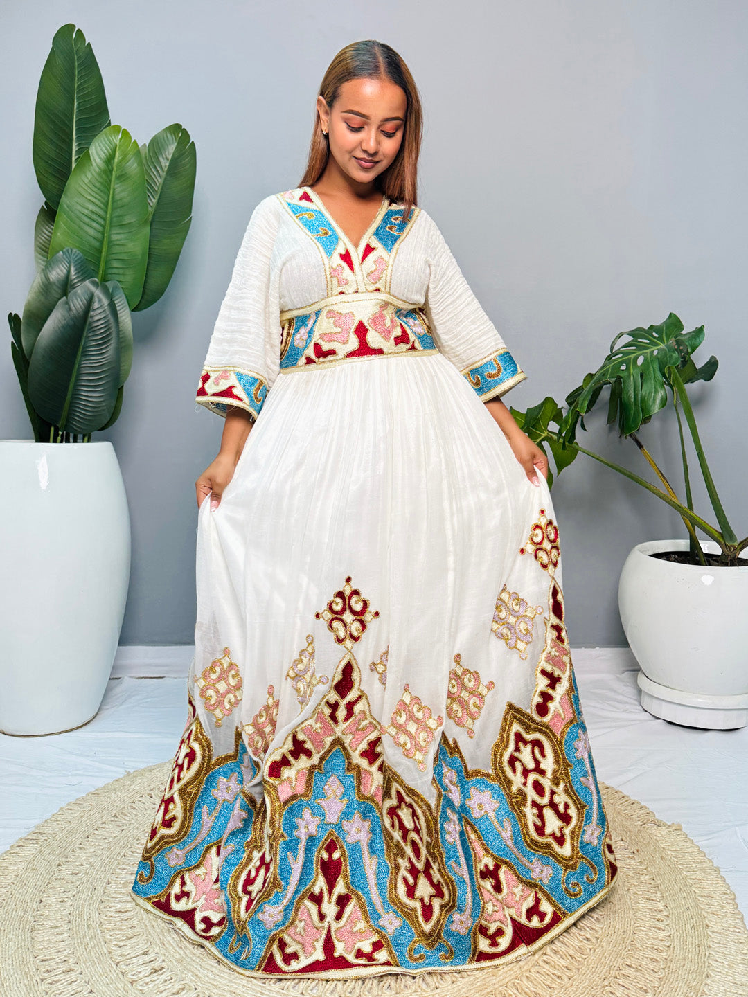 Regal Ethiopian Habesha Kemis Dress | Handwoven Cotton Gown | Traditional Eritrean Wedding Dress | Embroidered Cultural Attire | Handmade Hab183