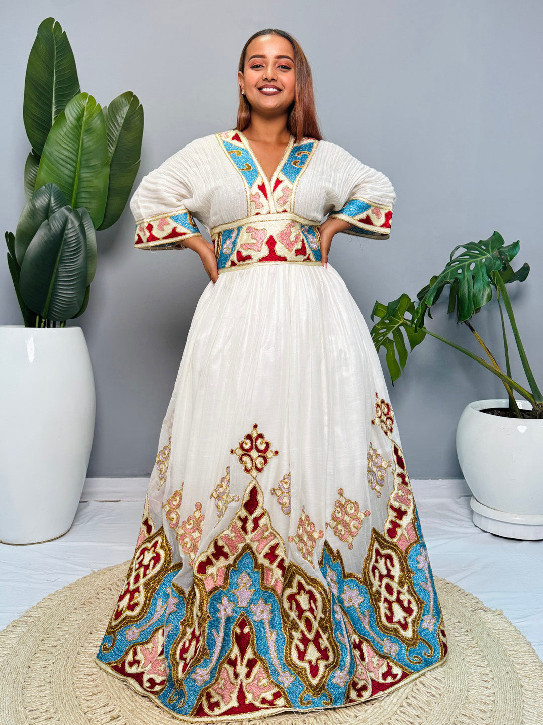 Regal Ethiopian Habesha Kemis Dress | Handwoven Cotton Gown | Traditional Eritrean Wedding Dress | Embroidered Cultural Attire | Handmade Hab183