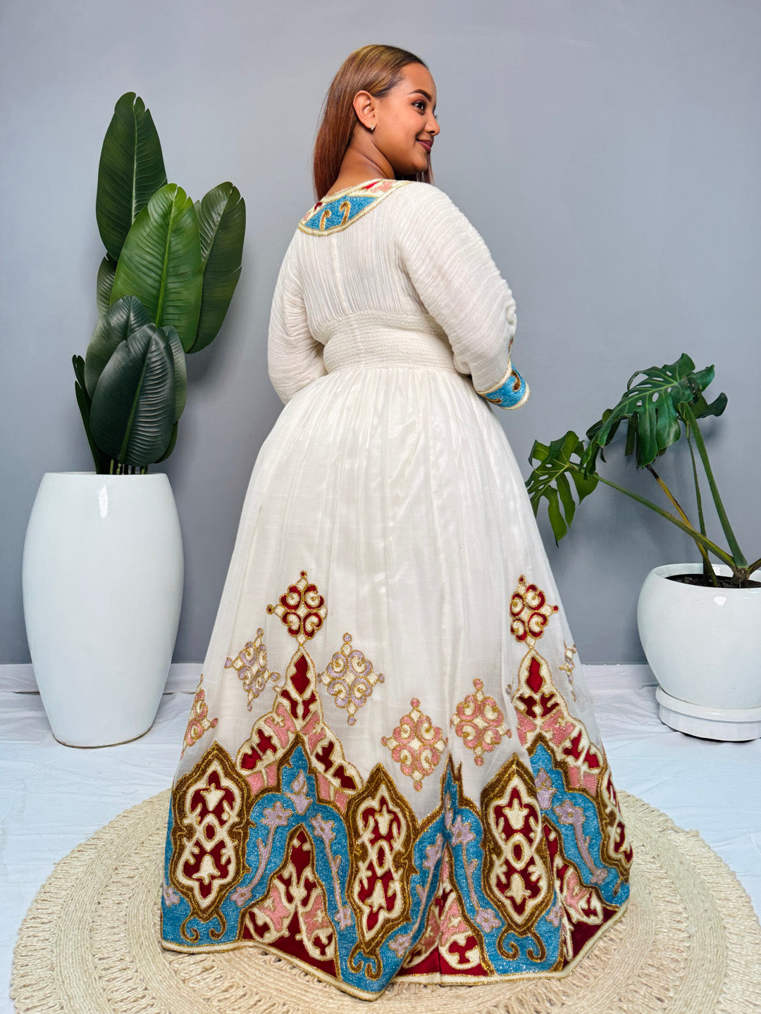 Regal Ethiopian Habesha Kemis Dress | Handwoven Cotton Gown | Traditional Eritrean Wedding Dress | Embroidered Cultural Attire | Handmade Hab183