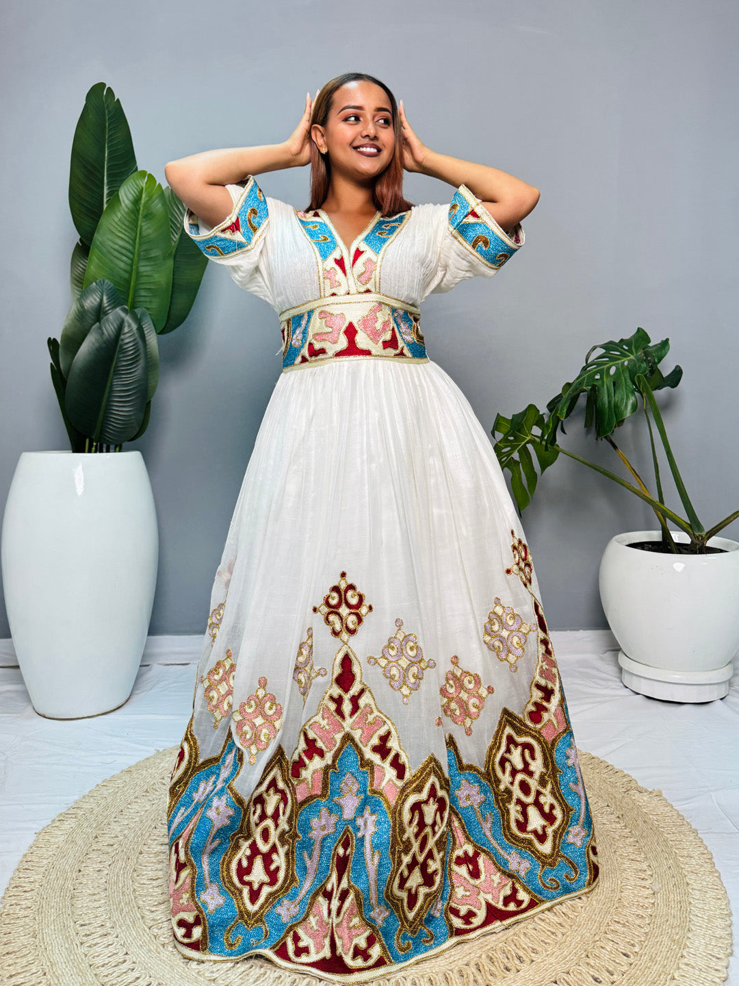Regal Ethiopian Habesha Kemis Dress | Handwoven Cotton Gown | Traditional Eritrean Wedding Dress | Embroidered Cultural Attire | Handmade Hab183