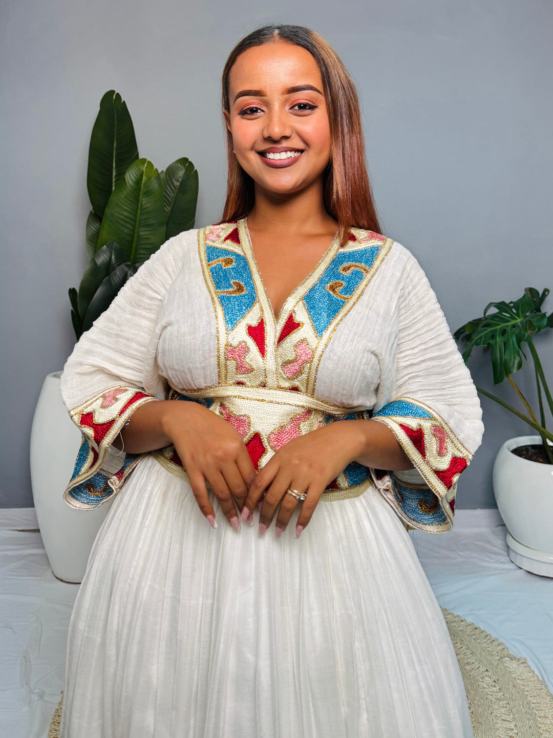 Regal Ethiopian Habesha Kemis Dress | Handwoven Cotton Gown | Traditional Eritrean Wedding Dress | Embroidered Cultural Attire | Handmade Hab183