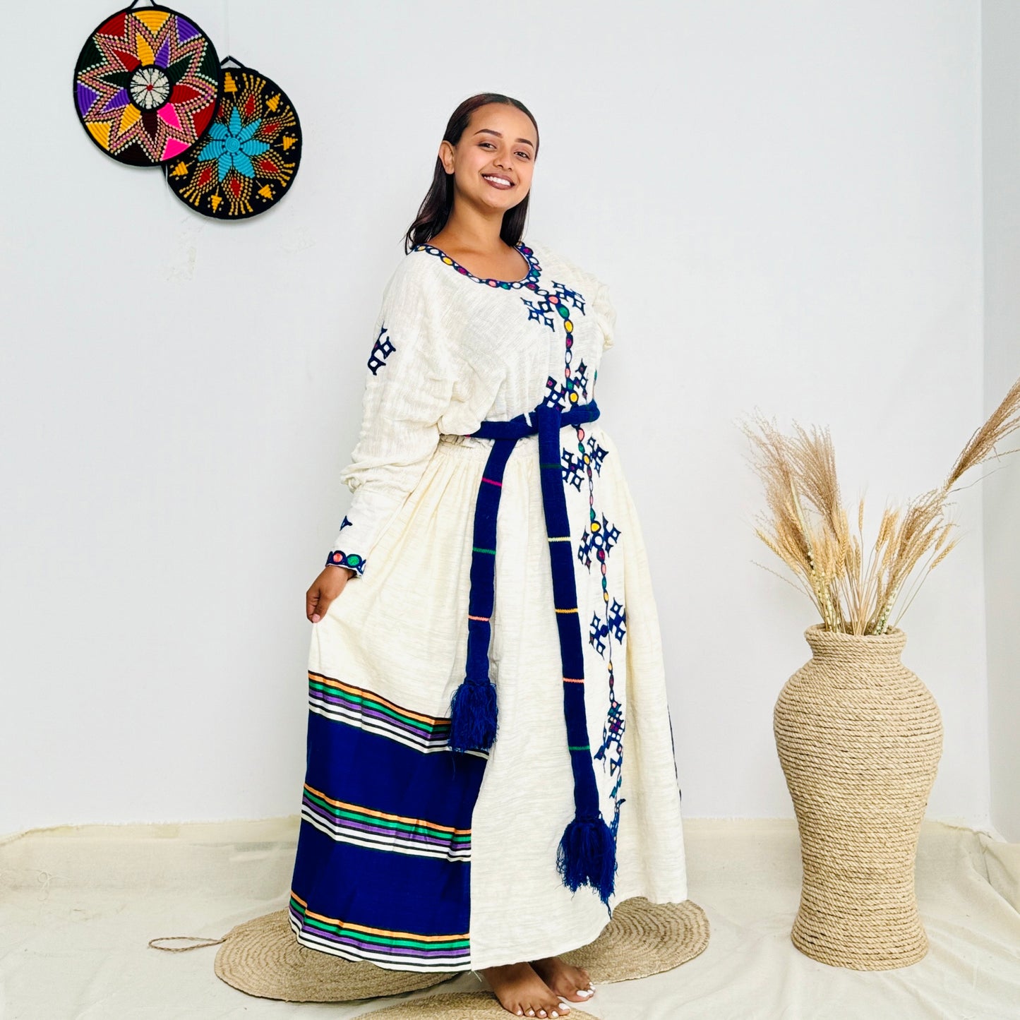Ethiopian Fetil Dress | Classic Blue Elegance | Timeless Craftsmanship| Habesha Dress Hab116
