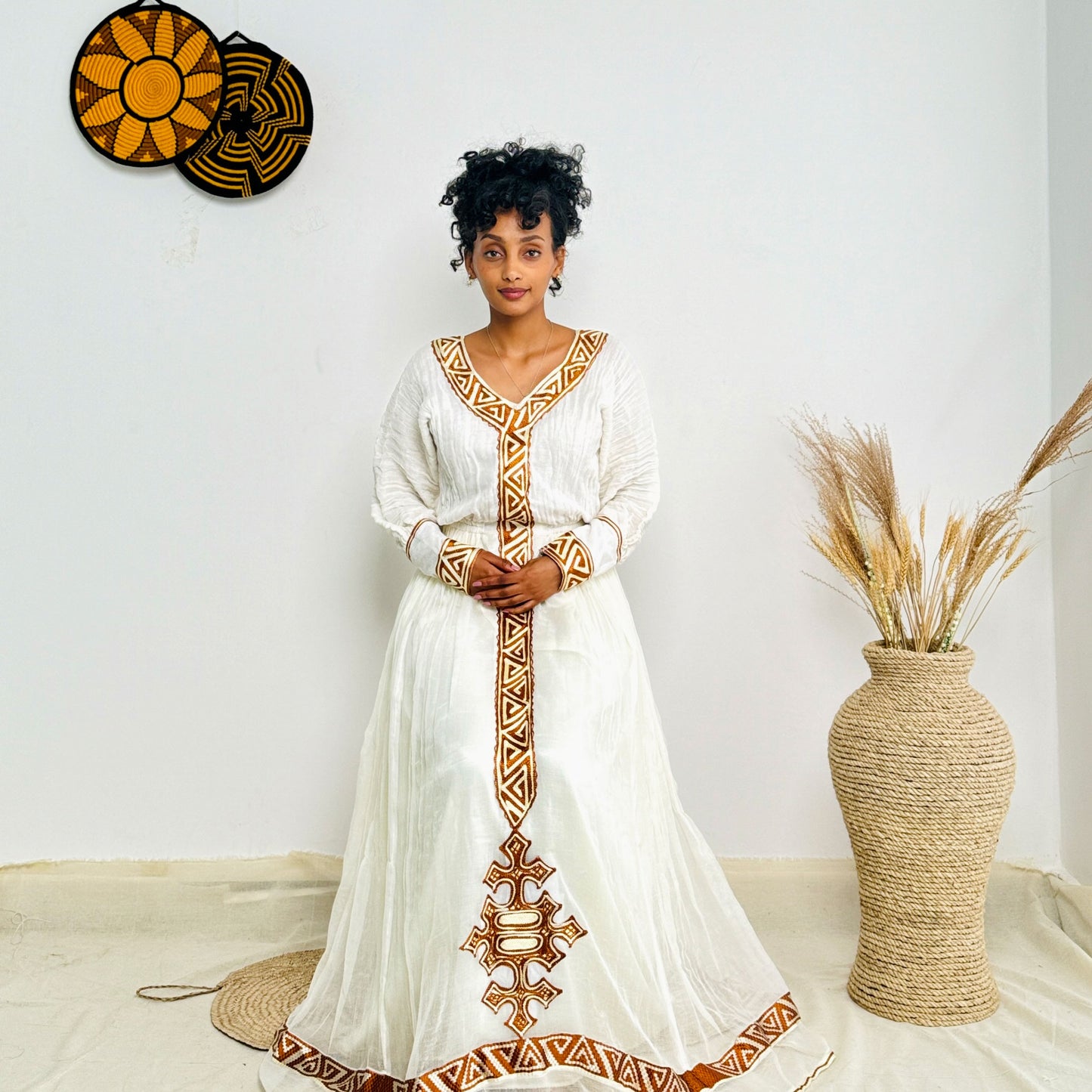 Ethiopian Dress| Simple Gold Habesha Kemis | Traditional Ethiopian Dress | 100% Handcrafted Habesha Dress Hab90