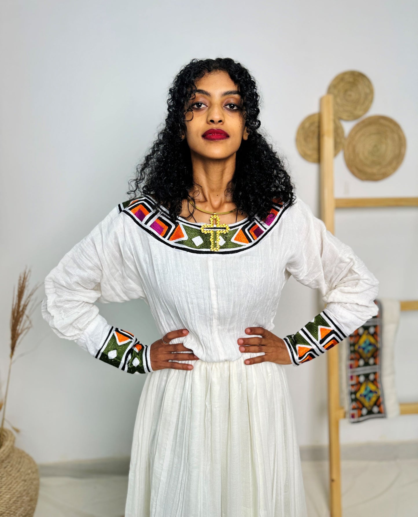 Bold Multicolor Tibeb | Long Sleeve Ethiopian Habesha Kemis | Traditional Handcrafted Occasion Dress | Cultural Fashion Statement Hab174