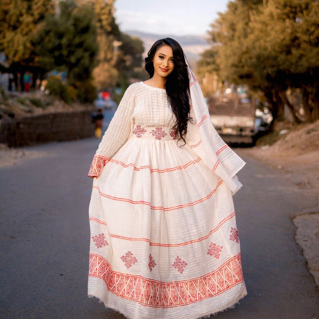 ethiopian dresses HABESHA KEMIS | CLASSIC HABESHA DRESS subcat_Sleeveless-Dresses Miosa Bride | Sacramento Message Measurements Color:Tc5 1