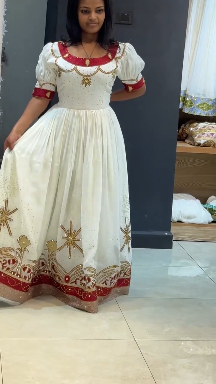 YENEWERK RED HABESHA DRESS | BEAUTIFUL HABESHA KEMIS | TRADITIONAL ETHIOPIAN DRESS HERITAGE