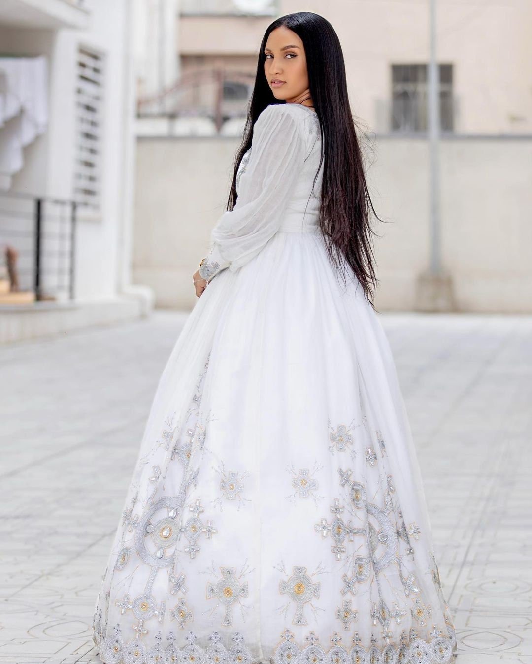 NIGISTI ETHIOPIAN WEDDING CLOTH | GOLD AND SILVER TIBEB HABESHA WEDDING DRESS | ETHIOPIAN COUPLES OUTFIT