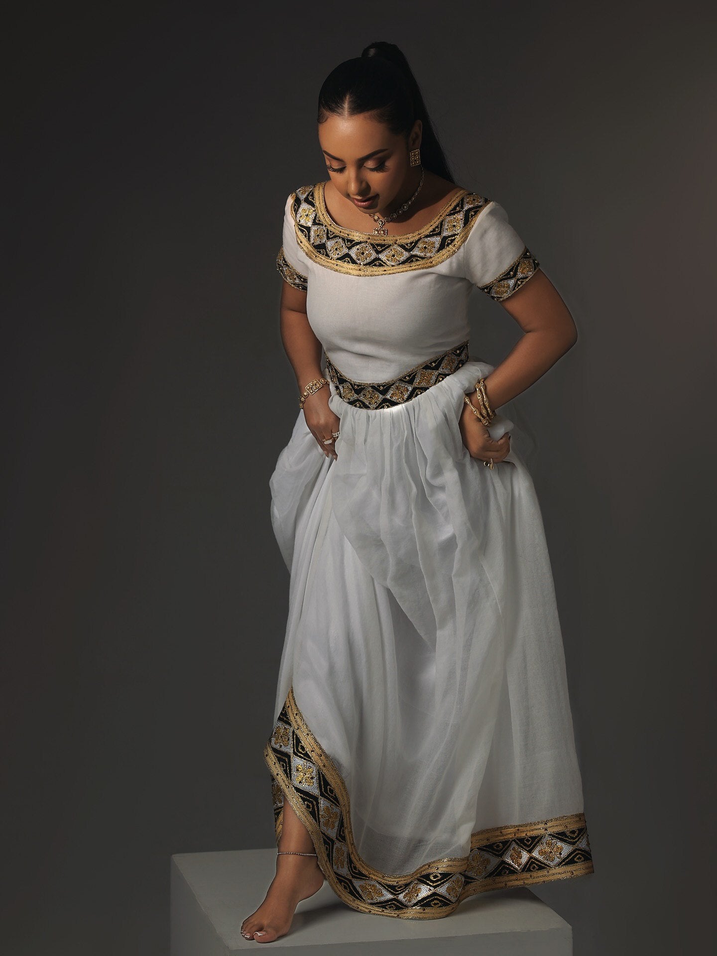 MAHTEBE AUTHENTIC HABESHA KEMIS | SHORT SLEEVE HABESHA DRESS | TIMELESS ETHIOPIAN CLOTHING
