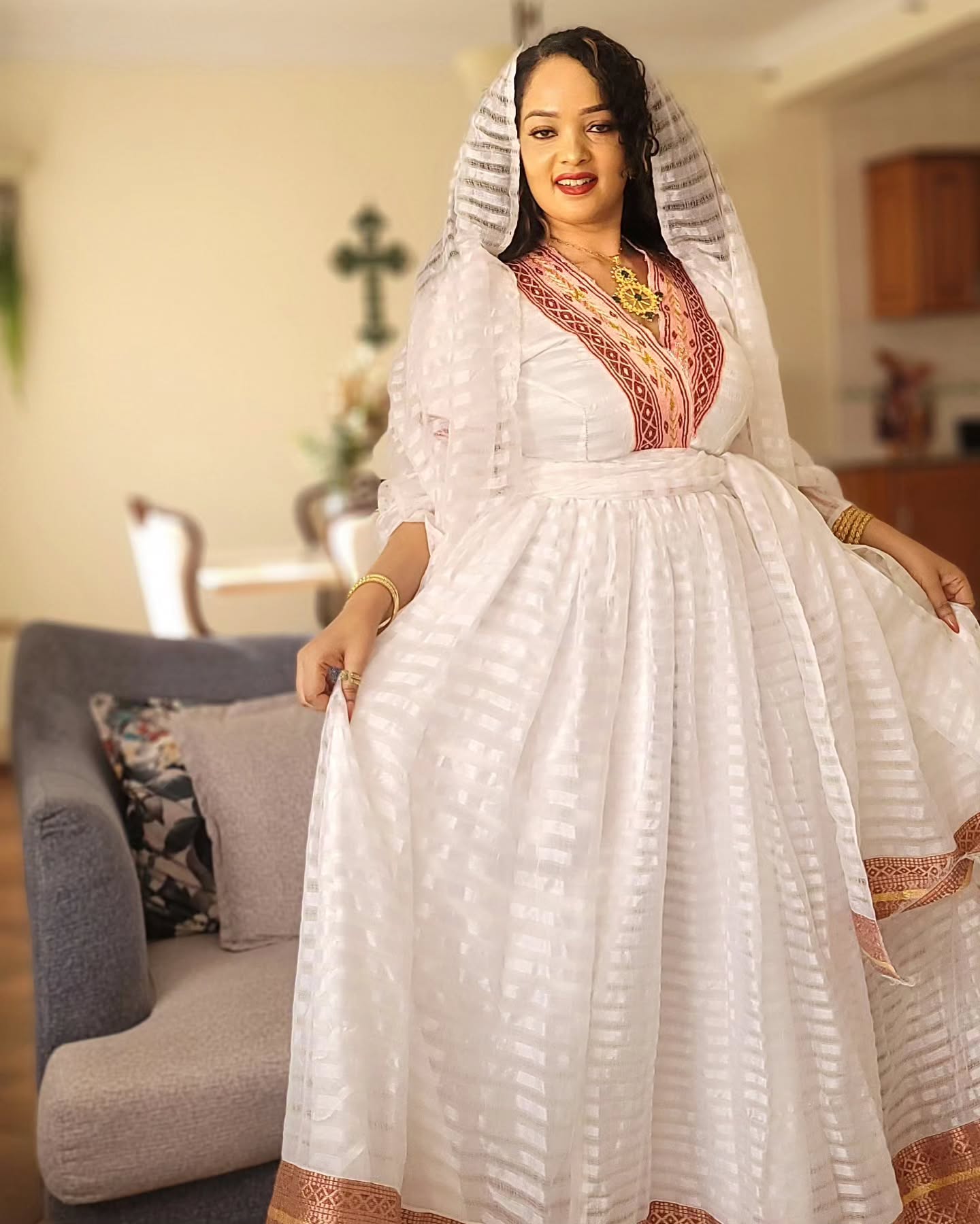 NANI VIBRANT HABESHA KEMIS | TRADITIONAL ETHIOPIAN DRESS | HABESHA DRESS INSPIRED BY HABESHA CLOTH