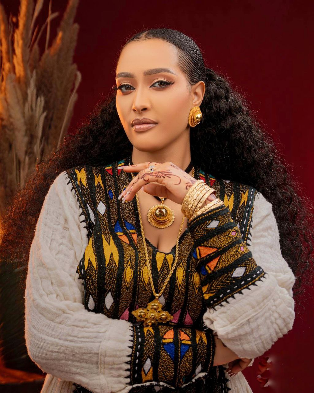 KUKU ETHIOPIAN CULTURE HABESHA KEMIS | BOLD BLACK AND GOLD EMBROIDERY ETHIOPIAN CLOTH | HANDMADE HABESHA DRESS