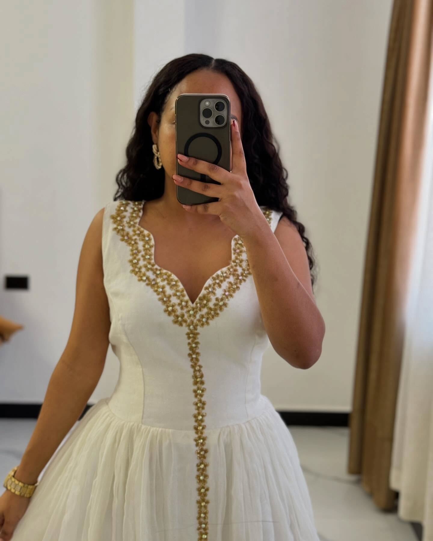 HILARA HABESHA KEMIS WITH GOLDEN EMBROIDERY | TRADITIONAL ETHIOPIAN CLOTHING | HABESHA DRESS ELEGANCE