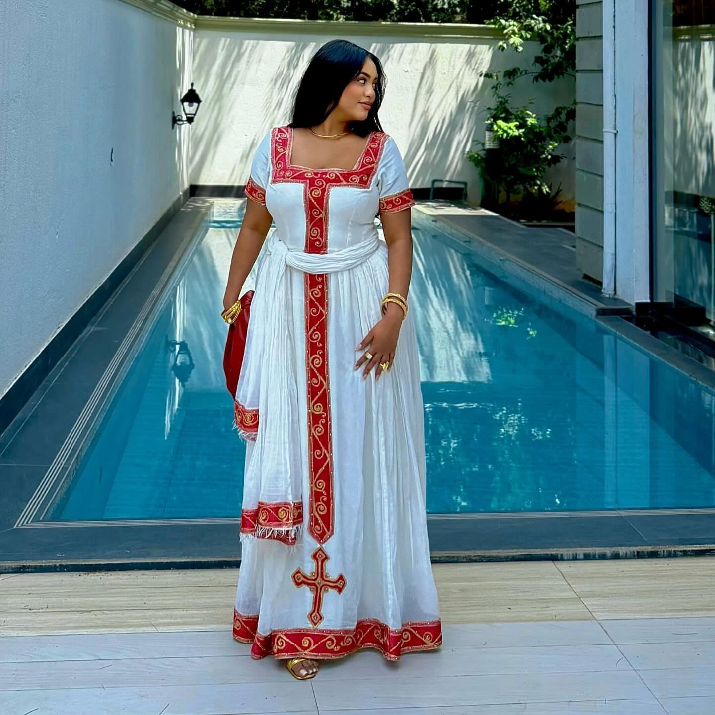 ethiopian fashion dresses HABESHA KEMIS ELEGANT HABESHA DRESS color:47.7x15.7x28.1 inch / 121.2x40x71.6 cm / natural wood color / 1.21-meter children's drawer sensual dress accompanied by size_0 Carmen Wrap Maxi Dress