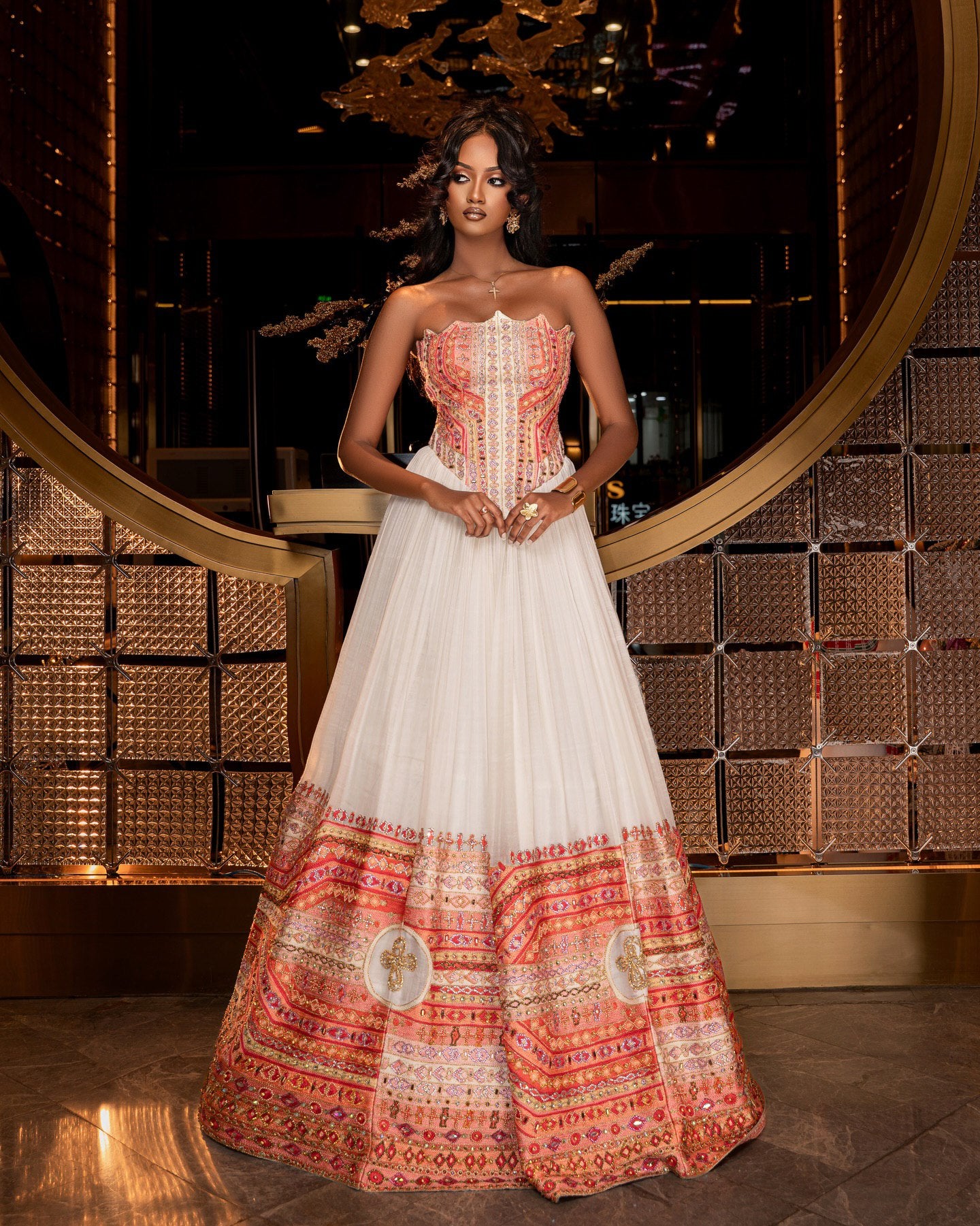 LUXURY STRAPLESS ETHIOPIAN WEDDING DRESS INSPIRED BY AUTHENTIC HABESHA TRADITIONAL DESIGN – HABESHA FASHION