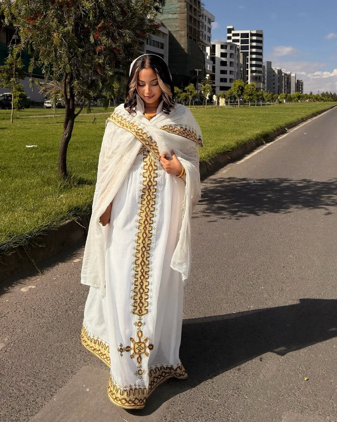 SEMUTI GOLDEN EMBROIDERY HABESHA KEMIS | LUXURY HANDWOVEN HABESHA DRESS | ETHIOPIAN CLOTHING