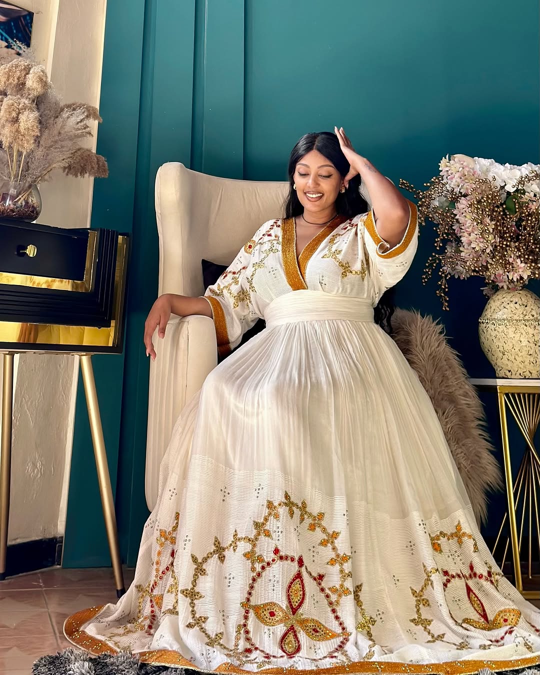 BITANYA STUNNING HABESHA DRESS | CULTURAL HABESHA KEMIS WITH SOFT PLEATS | INTRICATE DESIGNS TRADITIONAL ETHIOPIAN DRESS