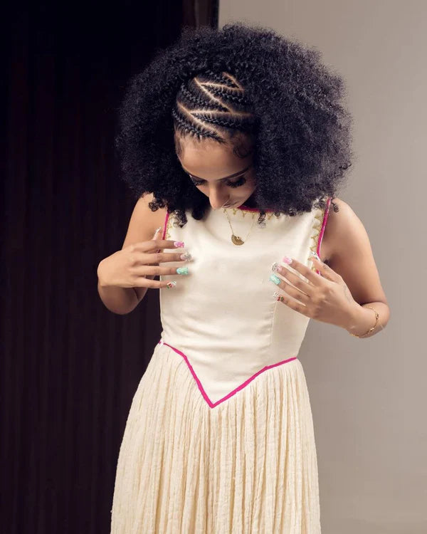 Fenan - Pink Embroidered Habesha Dress | Classic Habesha Kemis Hab305