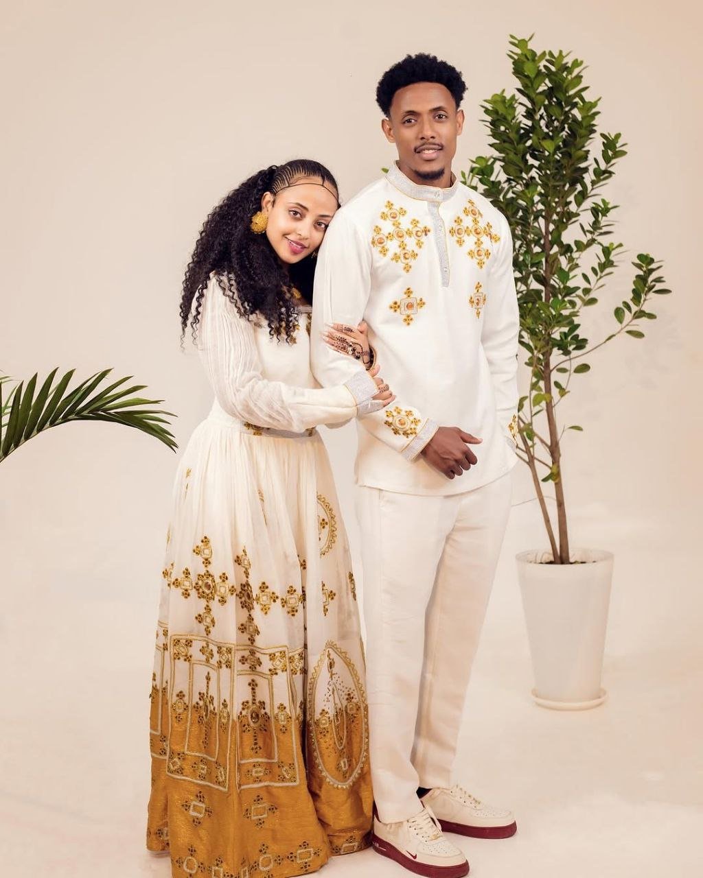 MELKAM MATCHING ETHIOPIAN TRADITIONAL OUTFIT | GOLD HABESHA WEDDING OUTFIT