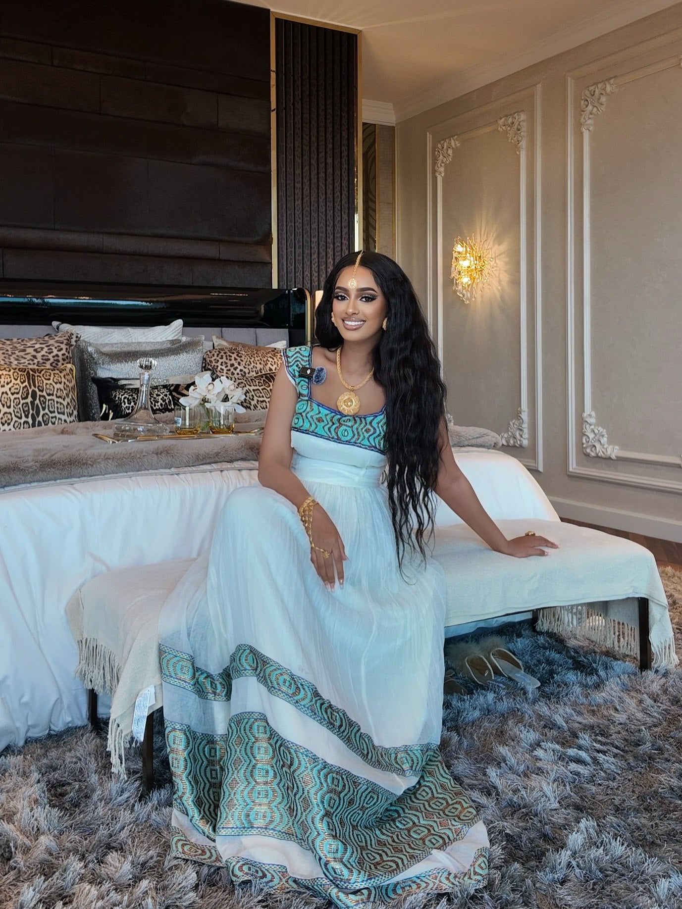 HAYMI ELEGANT HABESHA KEMIS WITH SEA GREEN TILET |MODERN ETHIOPIAN STYLE ETHIOPIAN CLOTH | CULTURAL HABESHA DRESS FOR FESTIVE