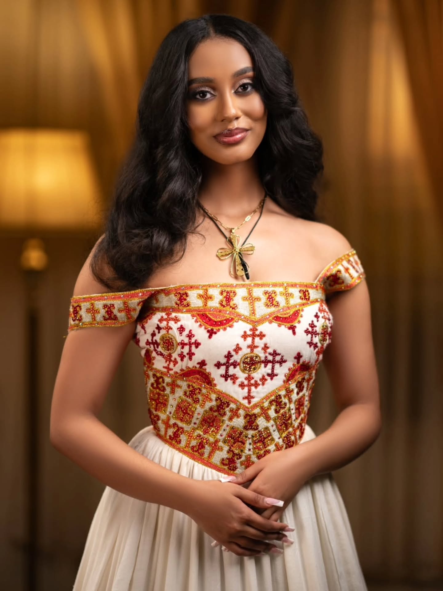 BELLA ETHIOPIAN TRADITIONAL DRESS WITH RICH EMBROIDERY | RED AND GOLD HABESHA KEMIS | HANDCRAFTED HABESHA DRESS
