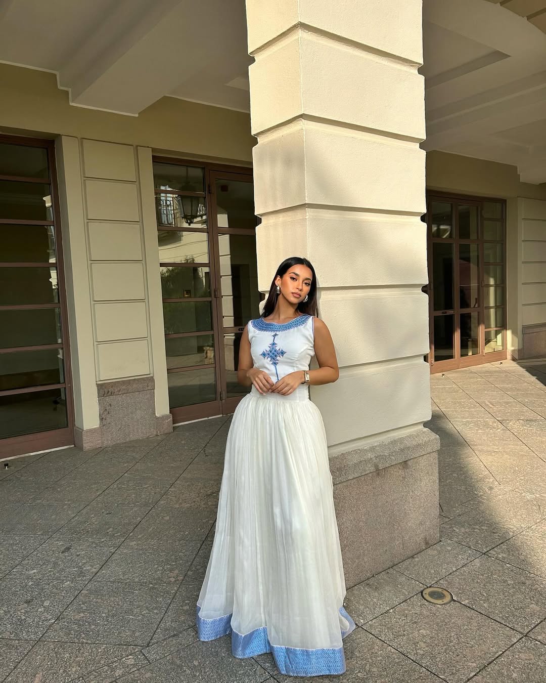 MERHAWIT MODERN HABESHA DRESS | SKY BLUE TIBEB DETAILS ETHIOPIAN DRESS | TIMELESS HABESHA KEMIS