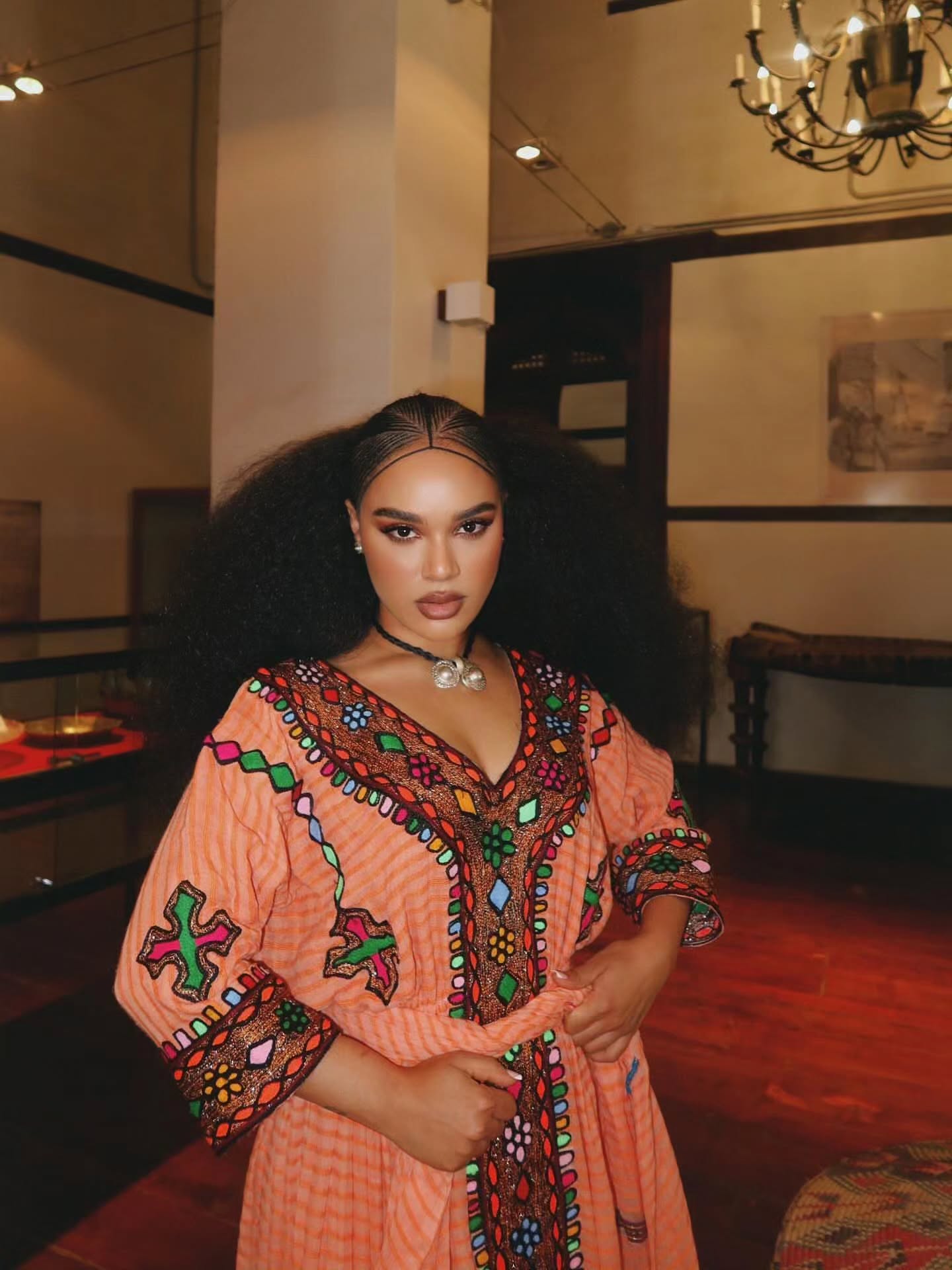 METASEBIYA STUNNING PINK HABESHA DRESS | TRADITIONAL CROSS EMBROIDERY DESIGN HABESHA KEMIS | CULTURAL ETHIOPIAN CLOTH FOR OCCASIONS