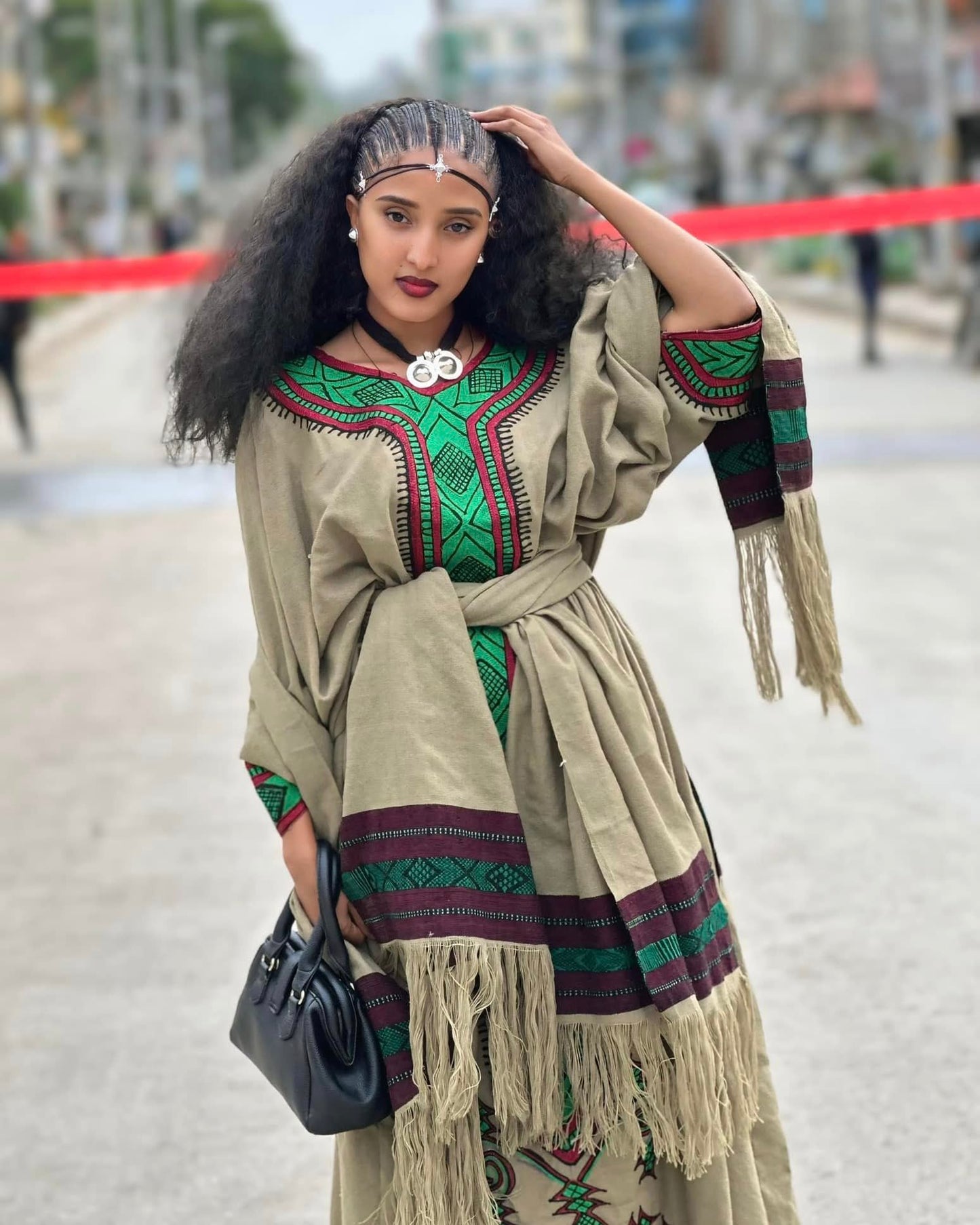 MAHLET GREEN ETHIOPIAN DRESS | EMBROIDERED HABESHA DRESS FOR CULTURAL CELEBRATIONS | TRADITIONAL HABESHA KEMIS